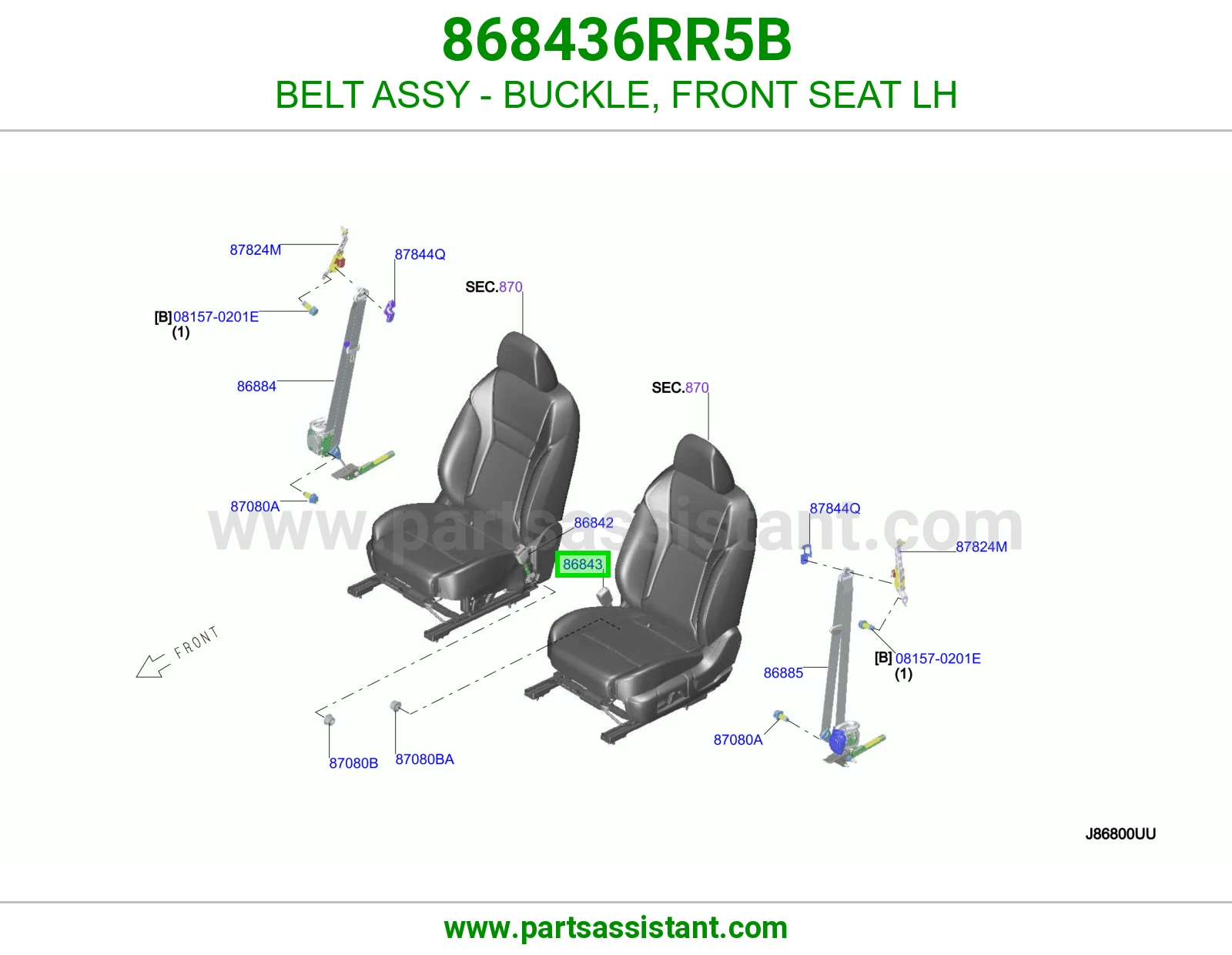 حزام قفل حزام أمان مرتبة أمامي يسار كامل 868436RR5B