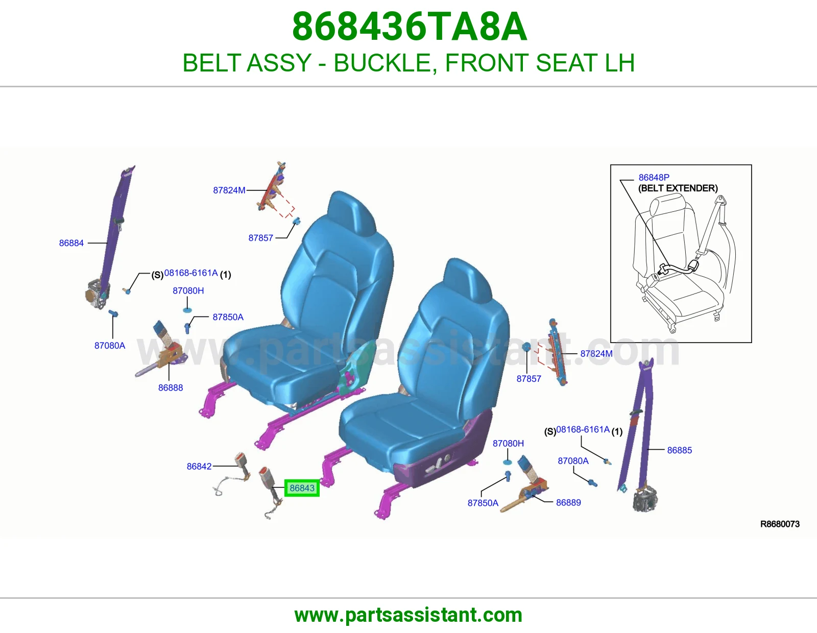 حزام قفل حزام أمان مرتبة أمامي يسار كامل 868436TA8A