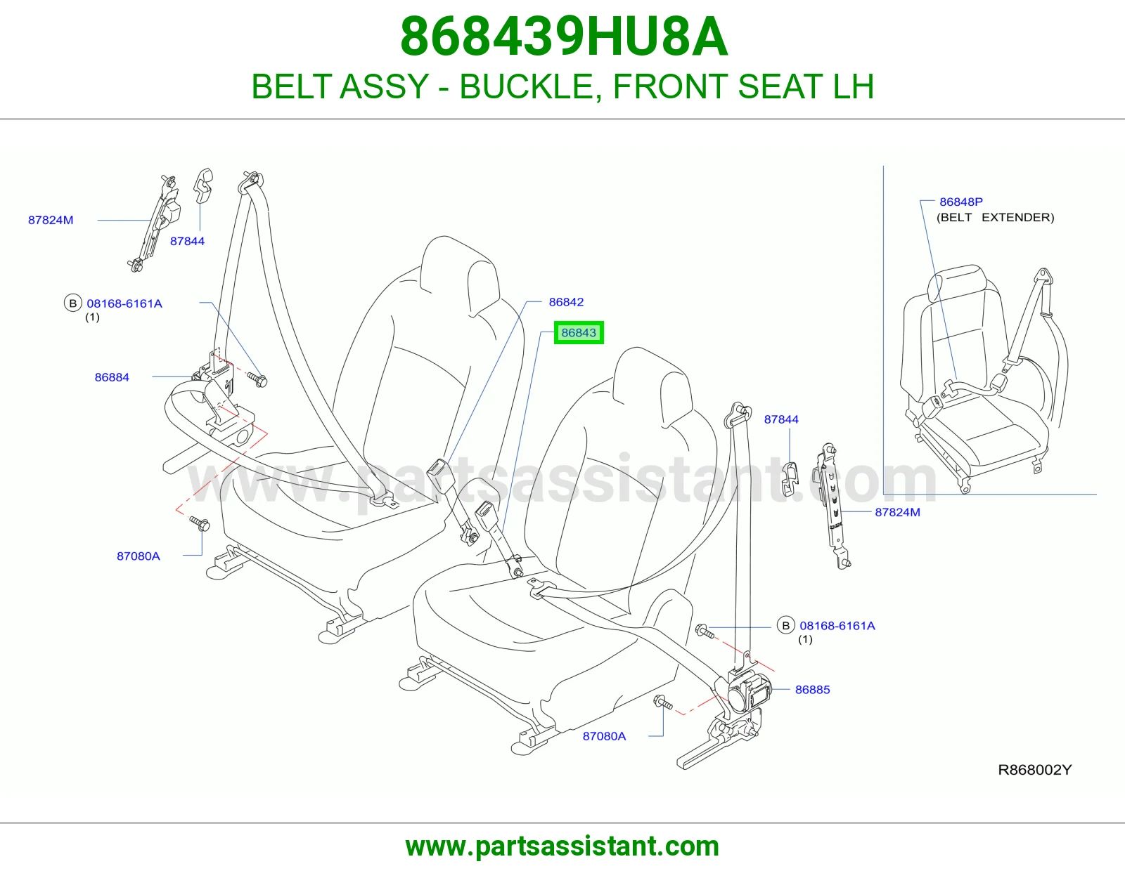 BELT ASSY - BUCKLE, FRONT SEAT LH 868439HU8A