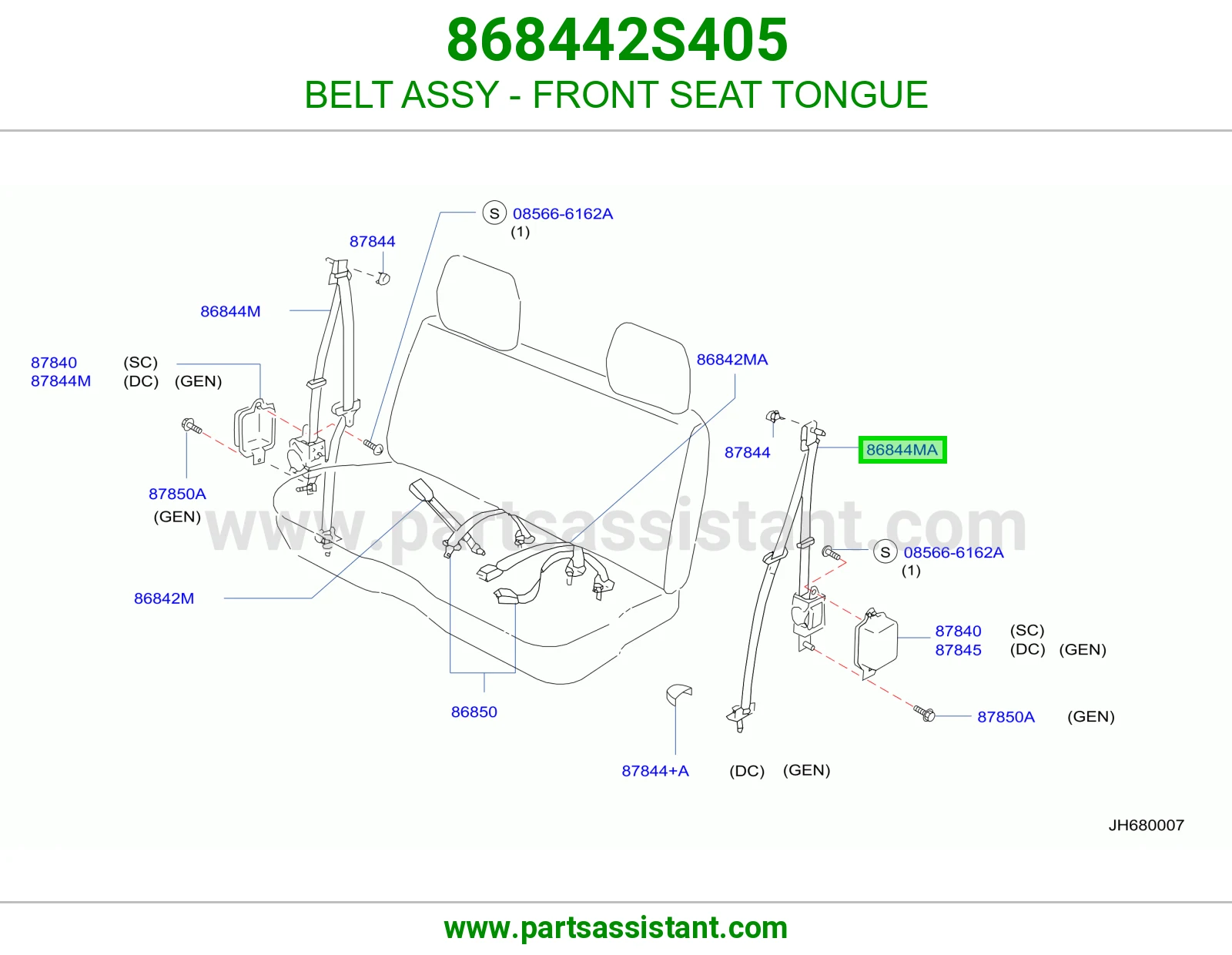 BELT ASSY - FRONT SEAT TONGUE 868442S405