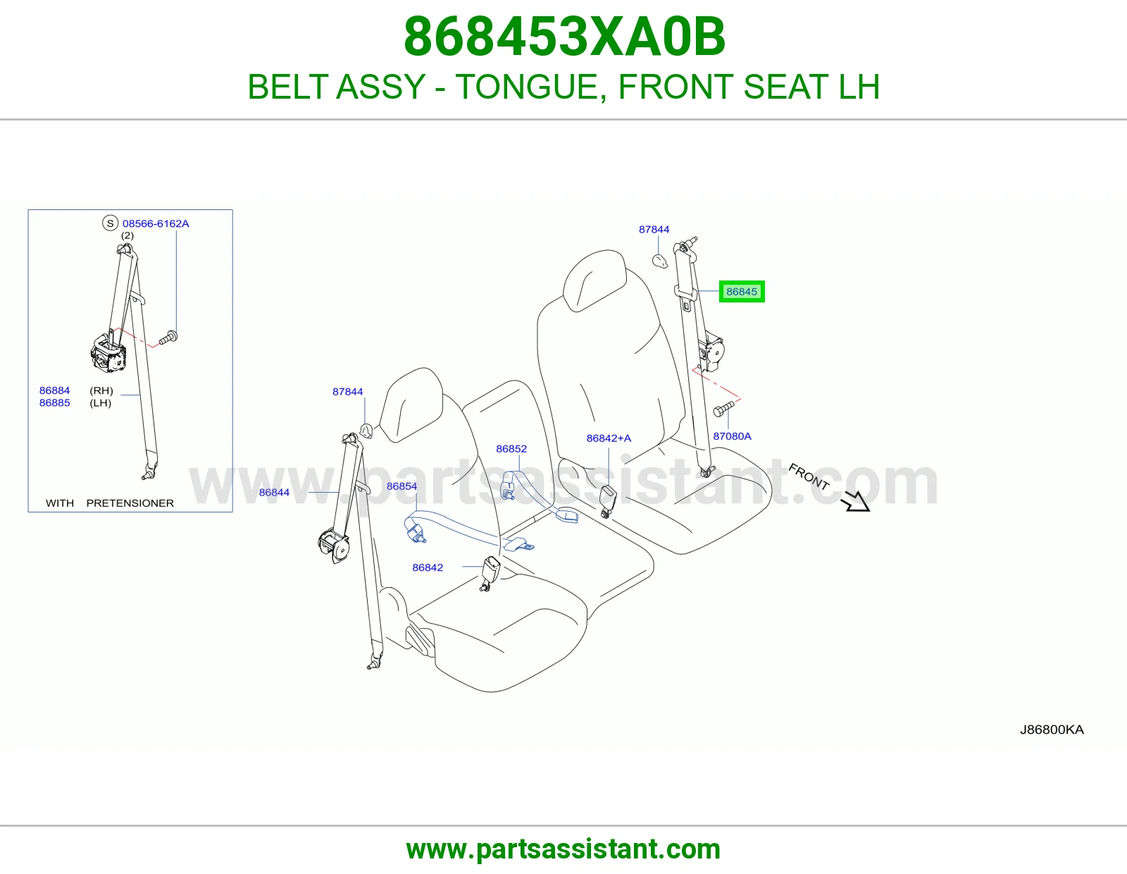 حزام لسان حزام مرتبة أمامي يسار كامل 868453XA0B