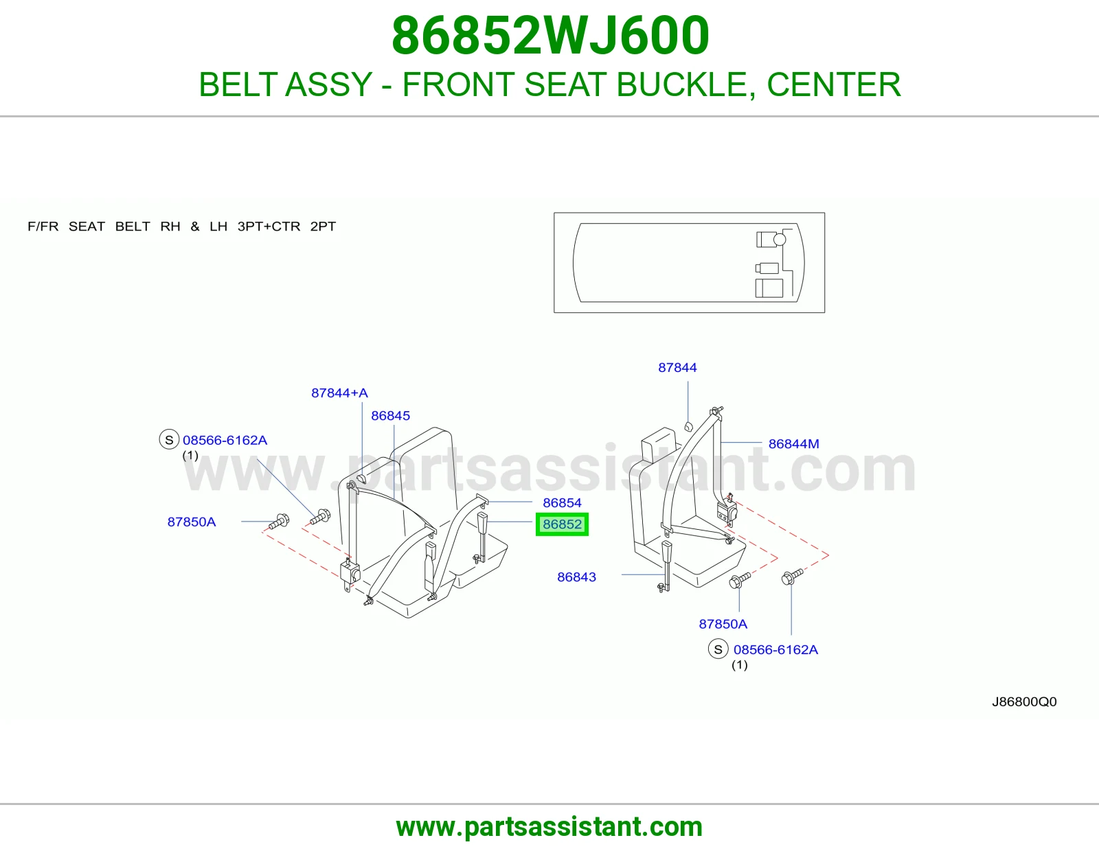 حزام قفل حزام مرتبة أمامي وسط كامل 86852WJ600