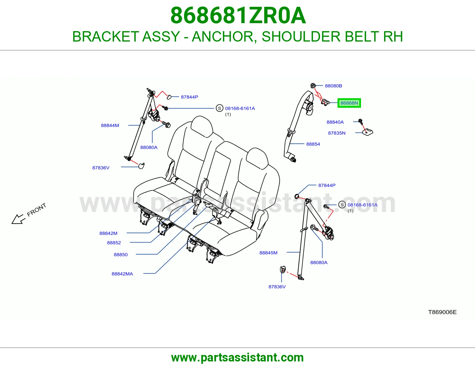 قاعدة تثبيت حزام أمان يمين كاملة 868681ZR0A