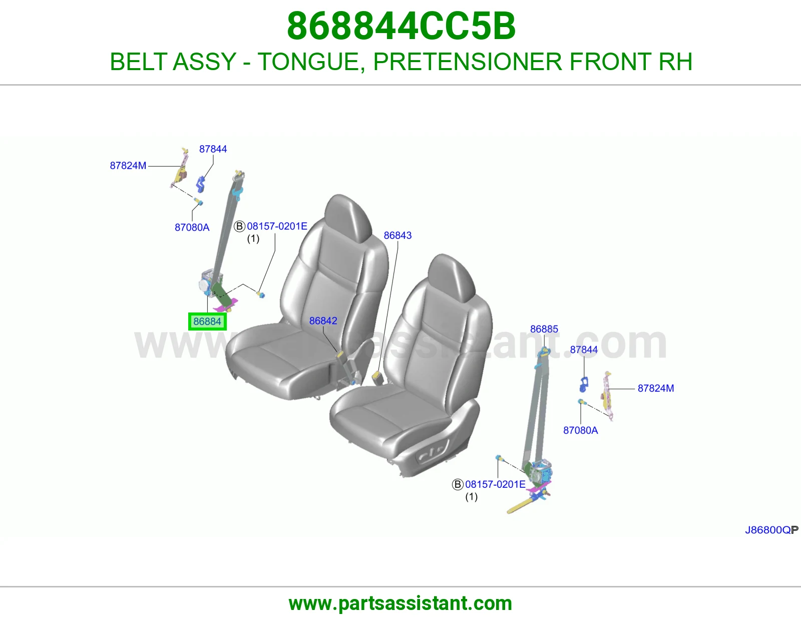 حزام لسان حزام شداد حزام أمان أمامي يمين كامل 868844CC5B