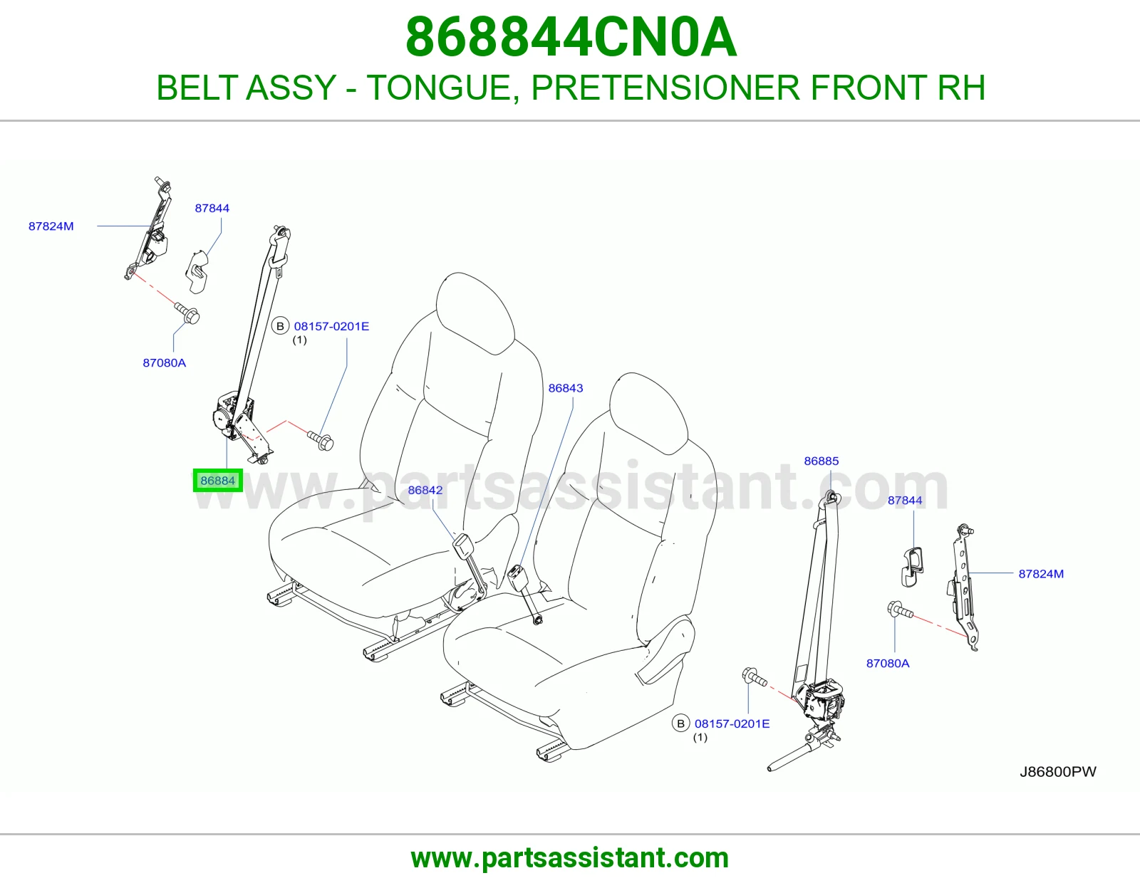 BELT ASSY - TONGUE, PRETENSIONER FRONT RH 868844CN0A