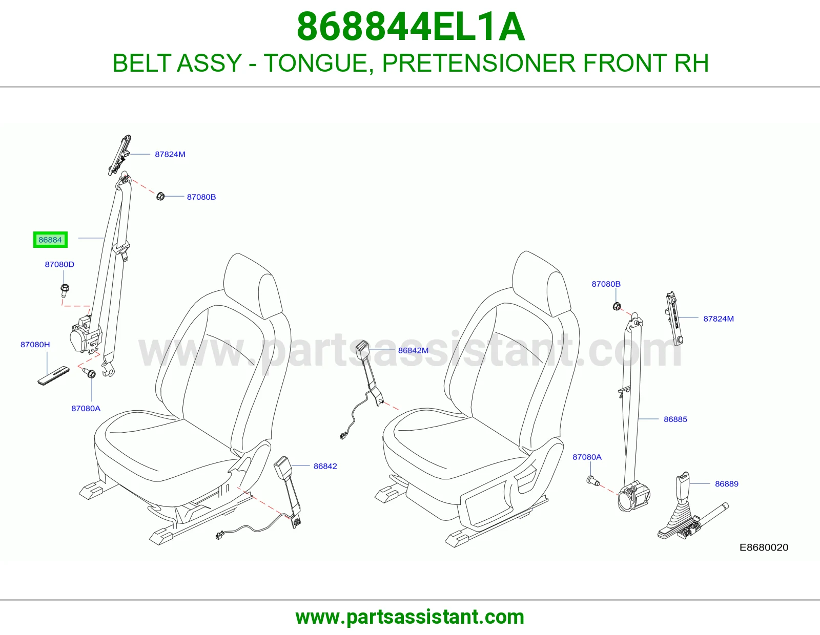 حزام لسان حزام شداد حزام أمان أمامي يمين كامل 868844EL1A