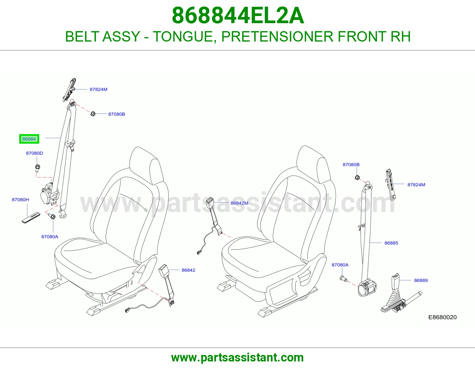 حزام لسان حزام شداد حزام أمان أمامي يمين كامل 868844EL2A