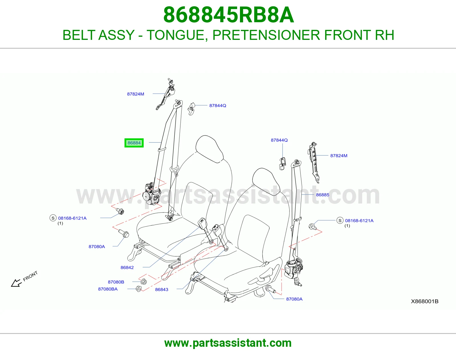 حزام لسان حزام شداد حزام أمان أمامي يمين كامل 868845RB8A