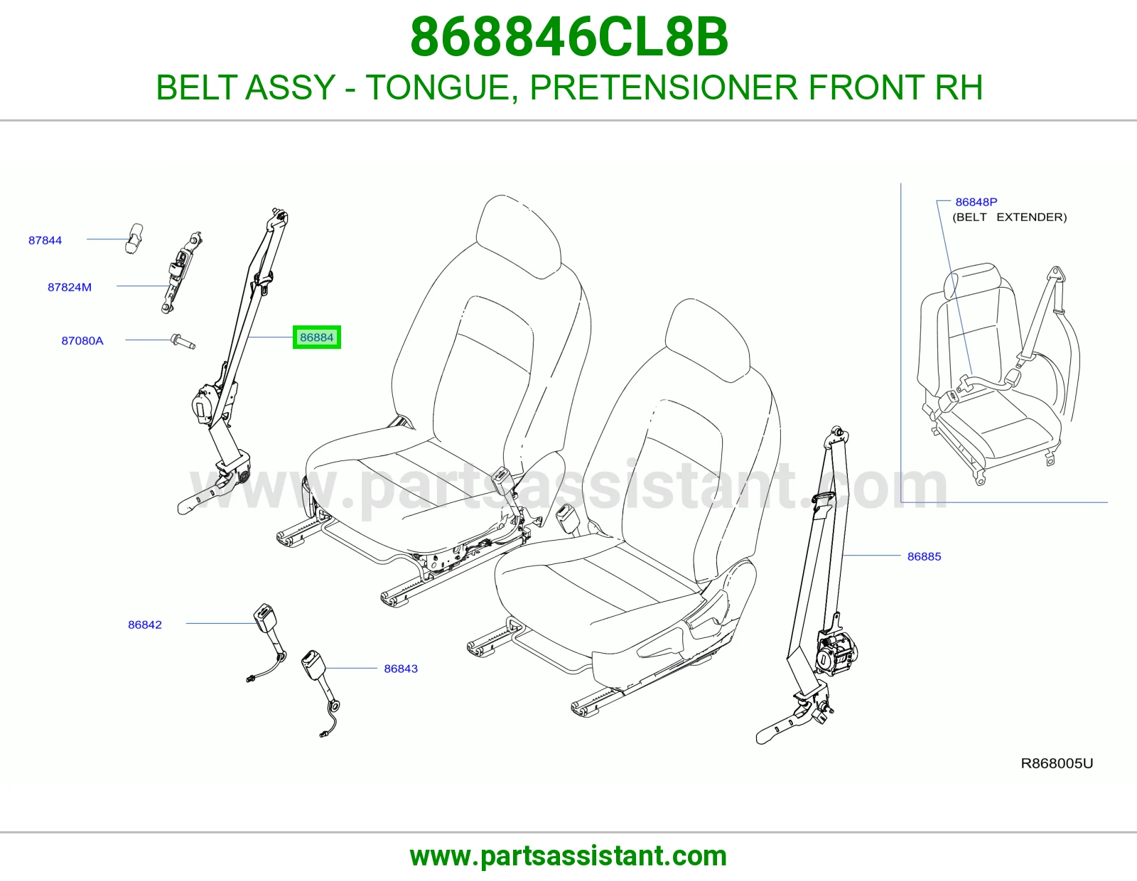 حزام لسان حزام شداد حزام أمان أمامي يمين كامل 868846CL8B