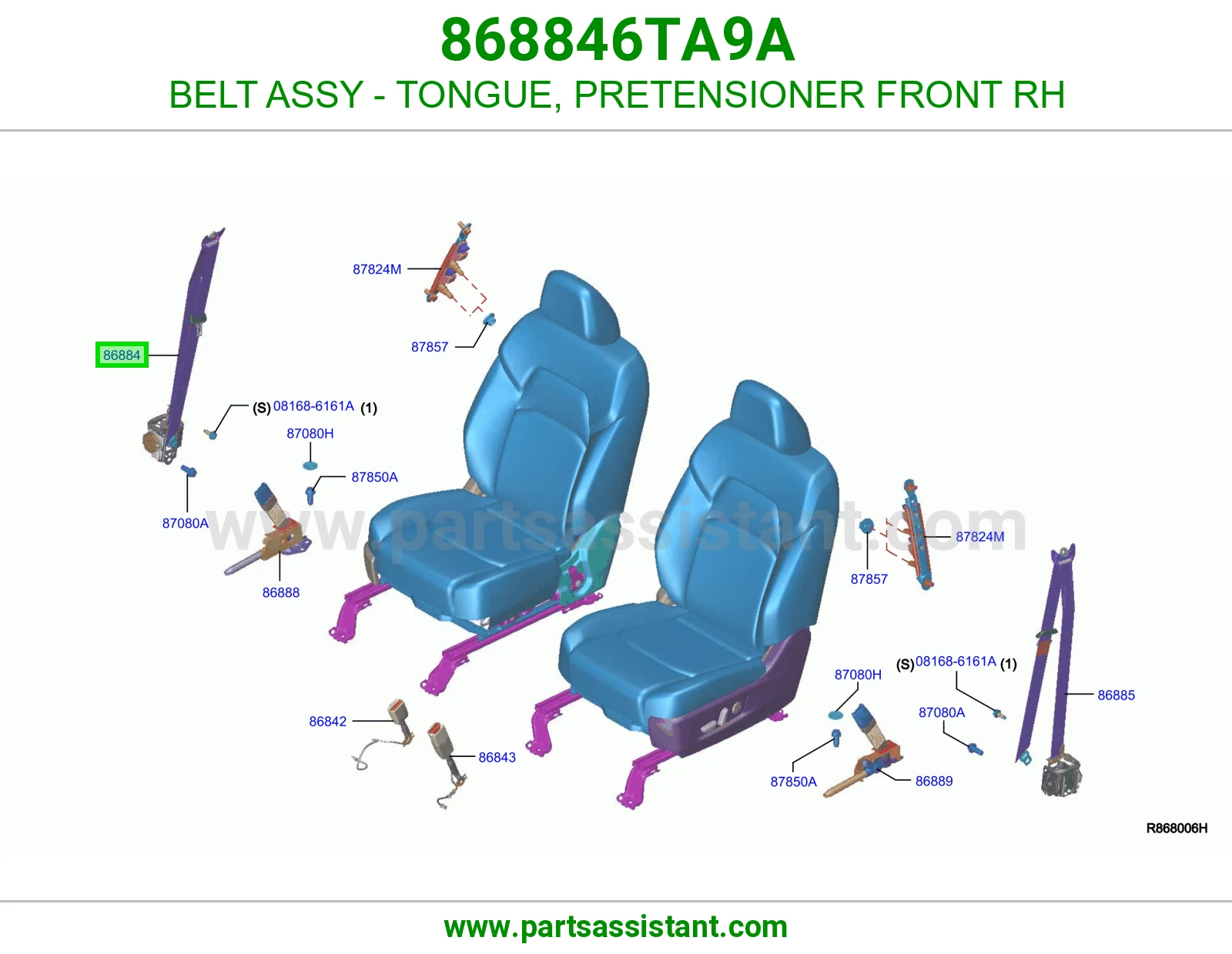 حزام لسان حزام شداد حزام أمان أمامي يمين كامل 868846TA9A