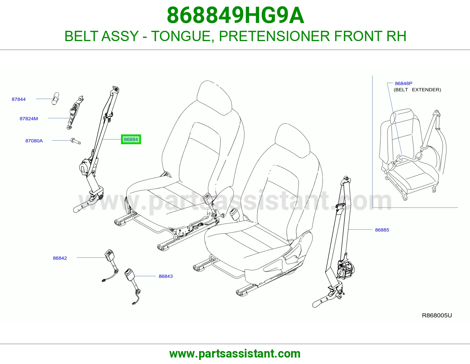 حزام لسان حزام شداد حزام أمان أمامي يمين كامل 868849HG9A