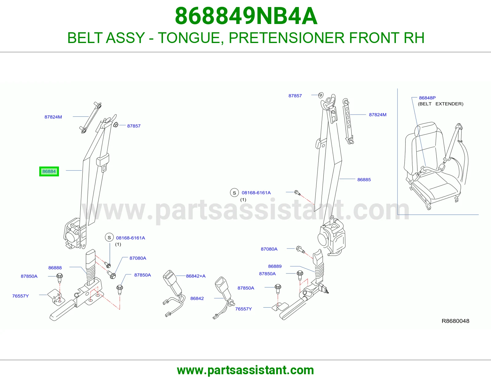 حزام لسان حزام شداد حزام أمان أمامي يمين كامل 868849NB4A