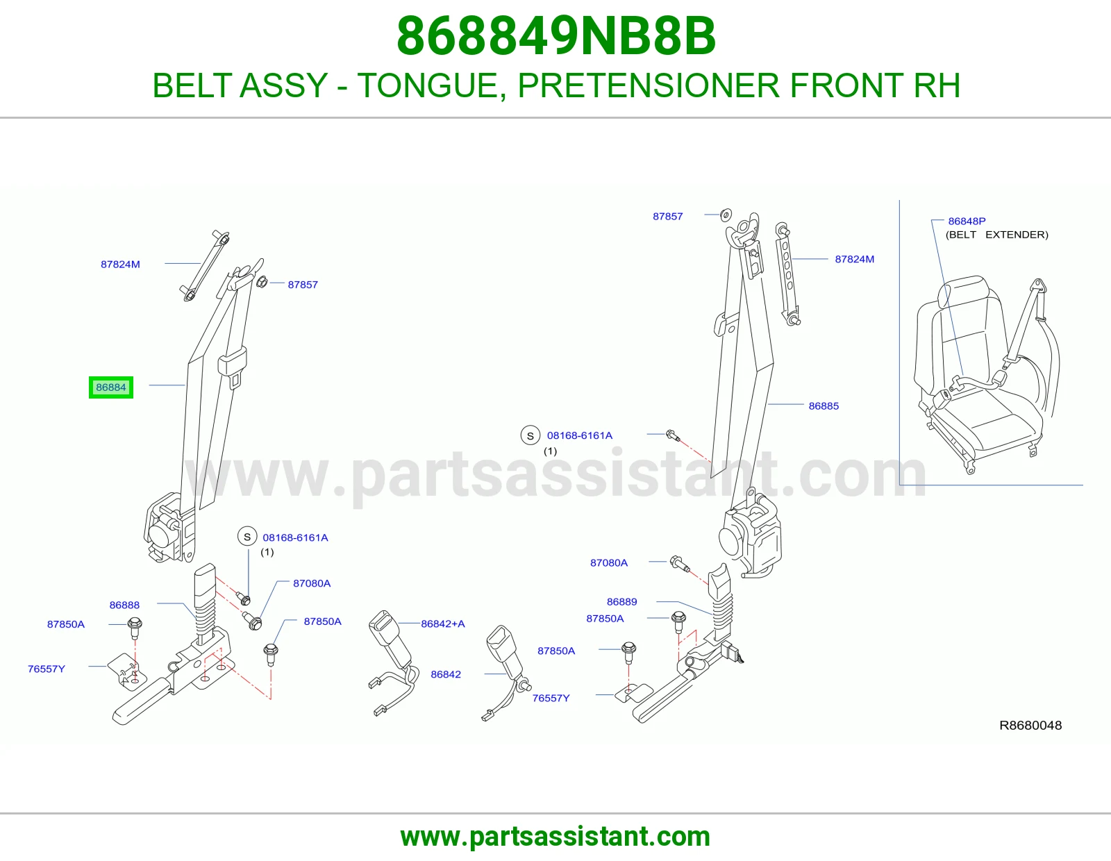 حزام لسان حزام شداد حزام أمان أمامي يمين كامل 868849NB8B