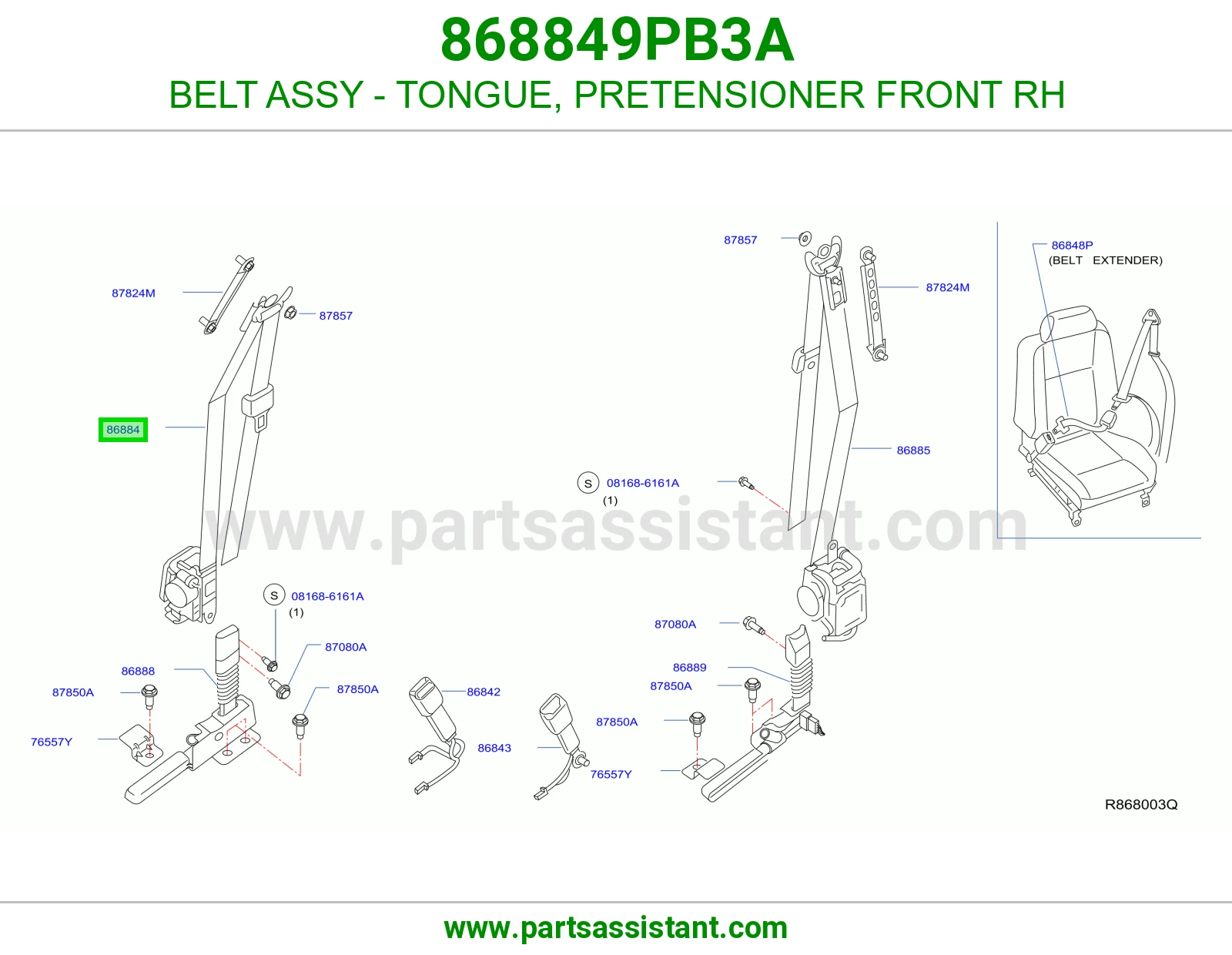 حزام لسان حزام شداد حزام أمان أمامي يمين كامل 868849PB3A