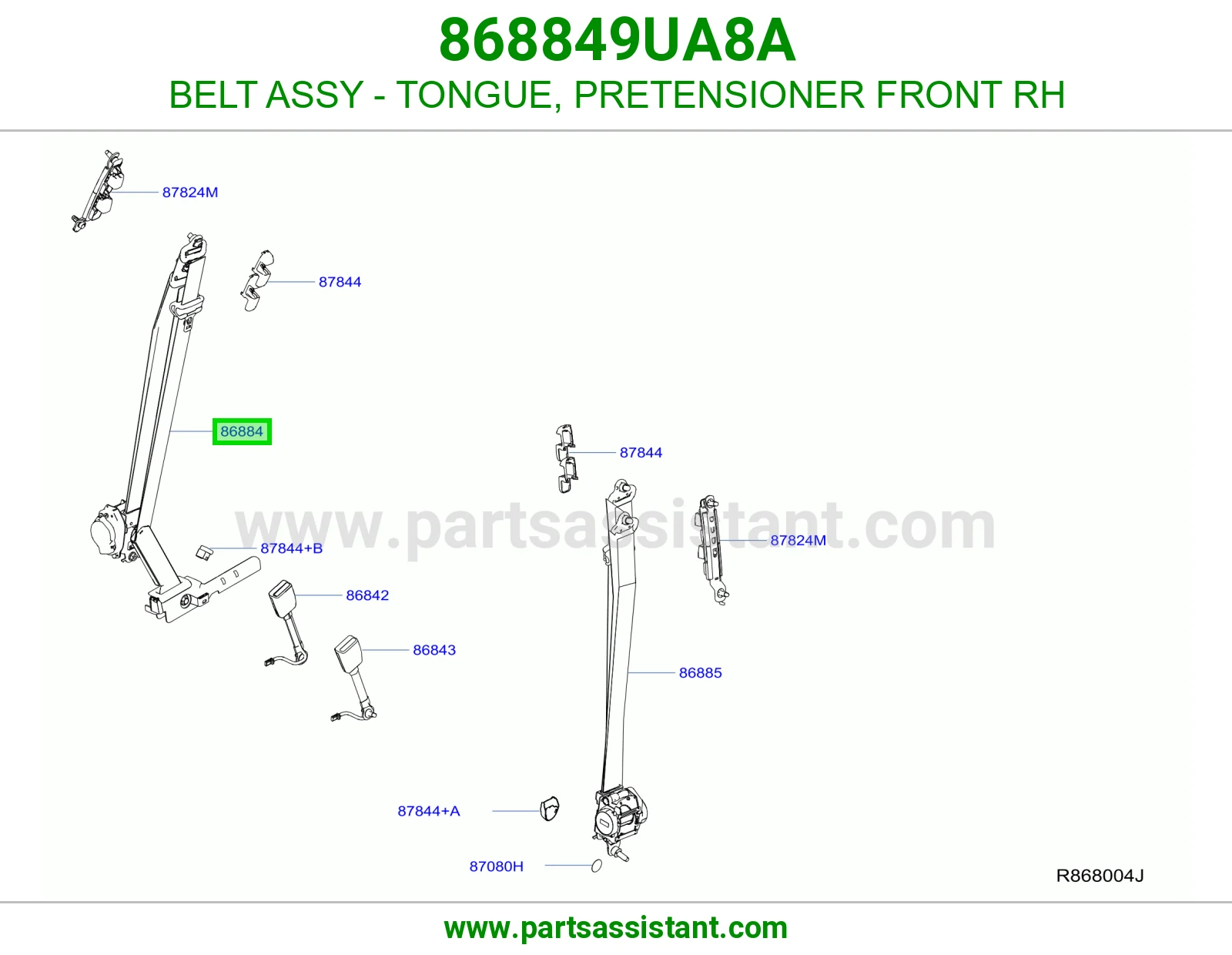 حزام لسان حزام شداد حزام أمان أمامي يمين كامل 868849UA8A