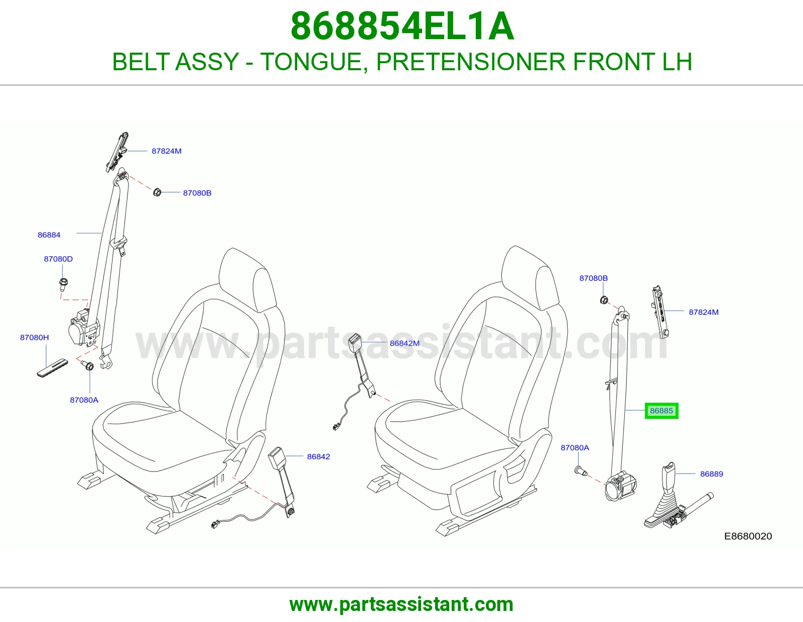 BELT ASSY - TONGUE, PRETENSIONER FRONT LH 868854EL1A
