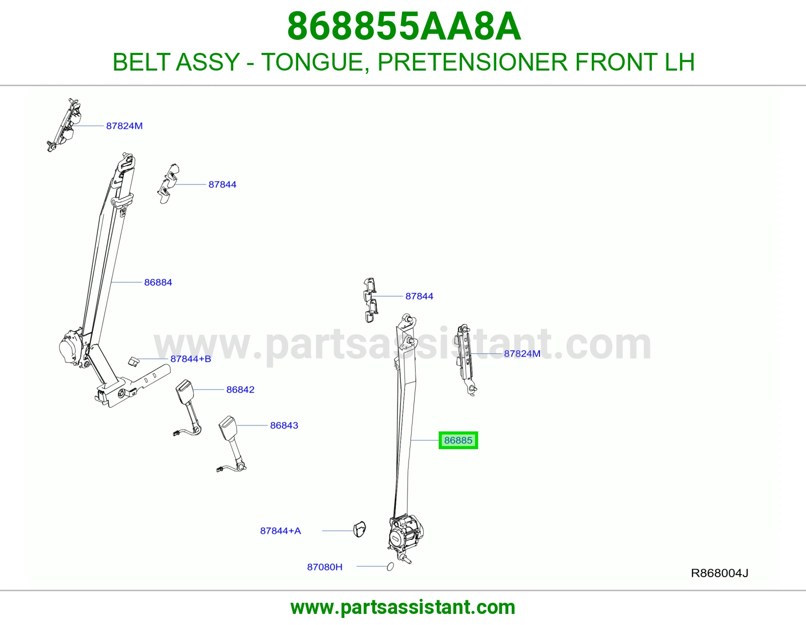 BELT ASSY - TONGUE, PRETENSIONER FRONT LH 868855AA8A