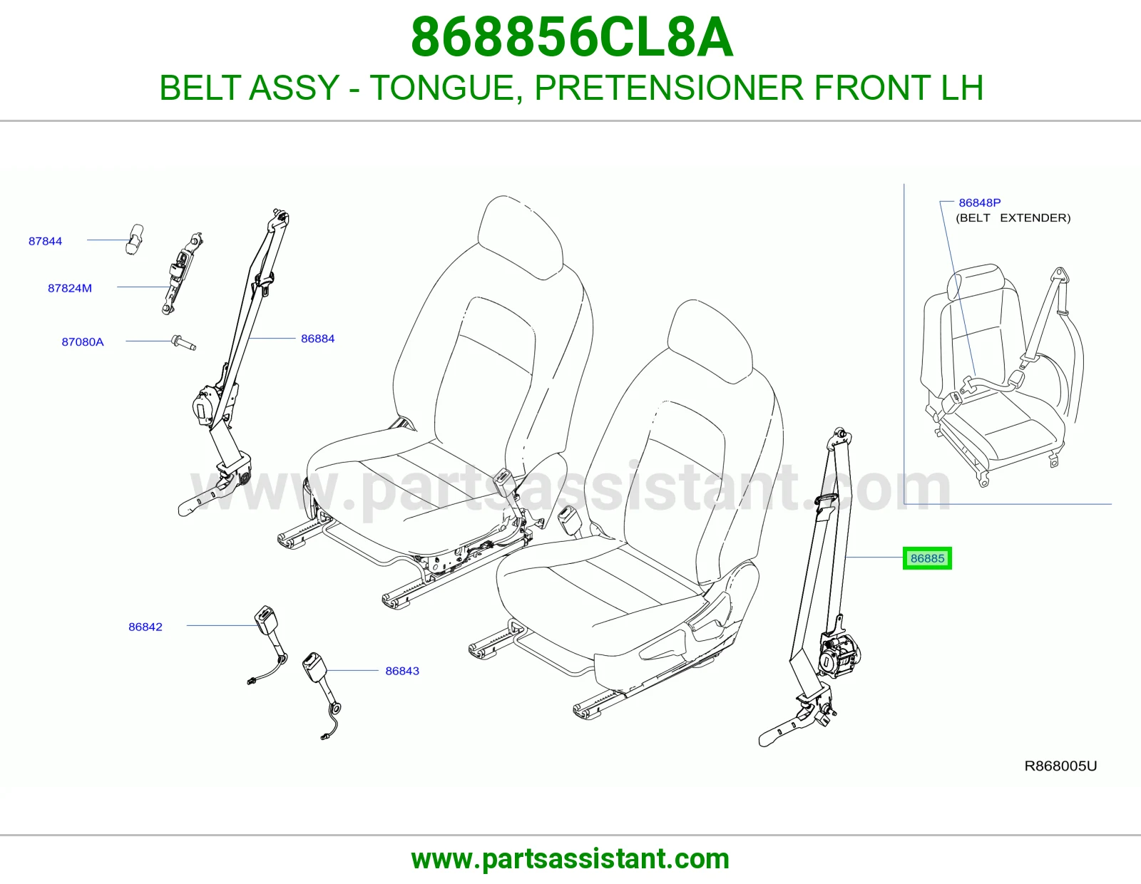 حزام لسان حزام شداد حزام أمان أمامي يسار كامل 868856CL8A