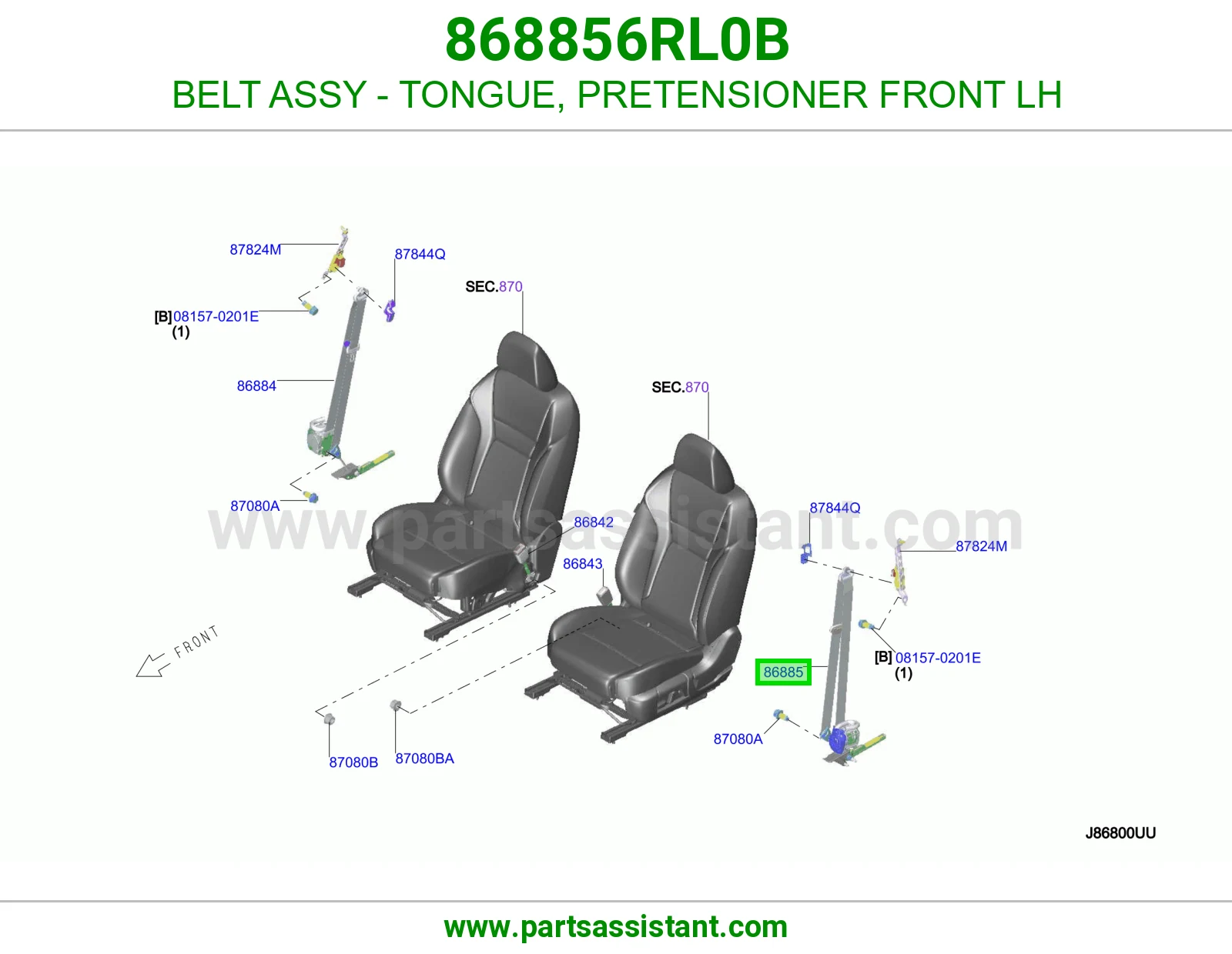 حزام لسان حزام شداد حزام أمان أمامي يسار كامل 868856RL0B