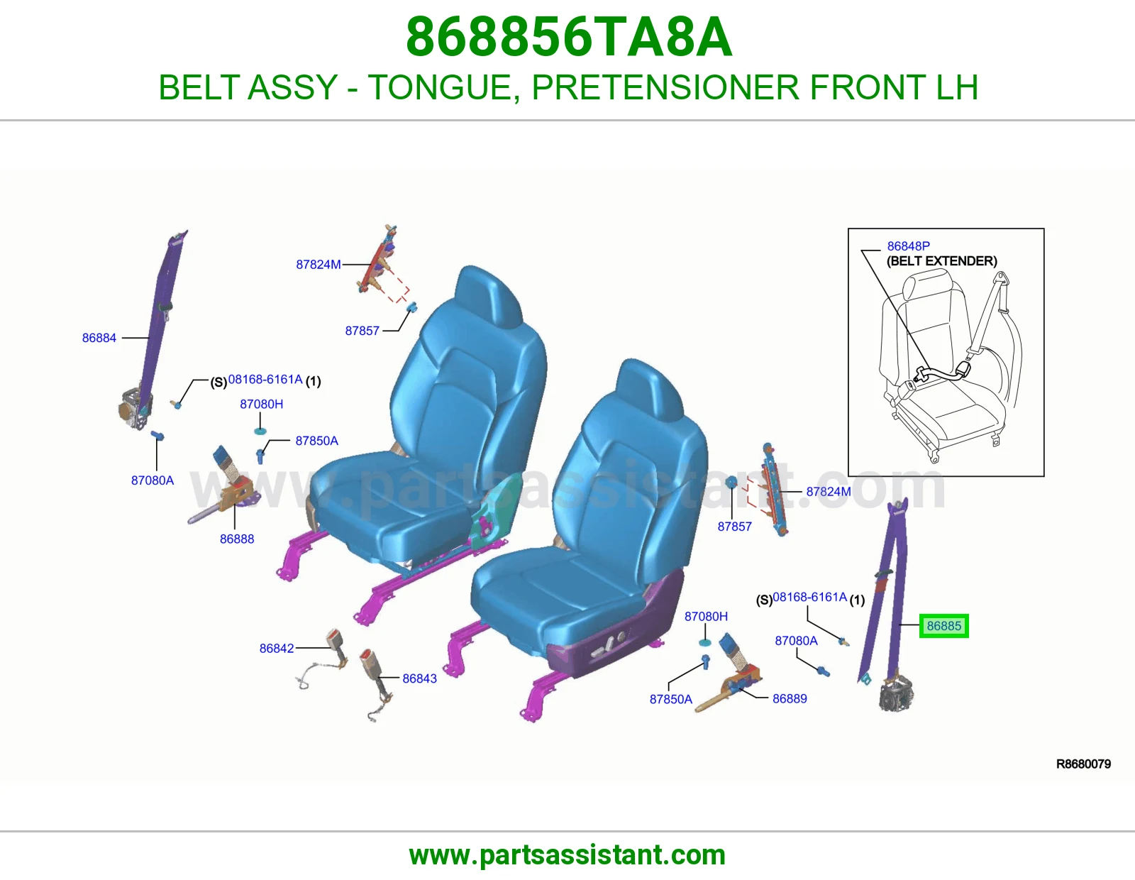 حزام لسان حزام شداد حزام أمان أمامي يسار كامل 868856TA8A