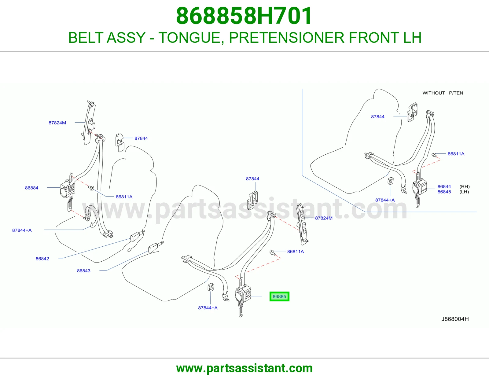 BELT ASSY - TONGUE, PRETENSIONER FRONT LH 868858H701