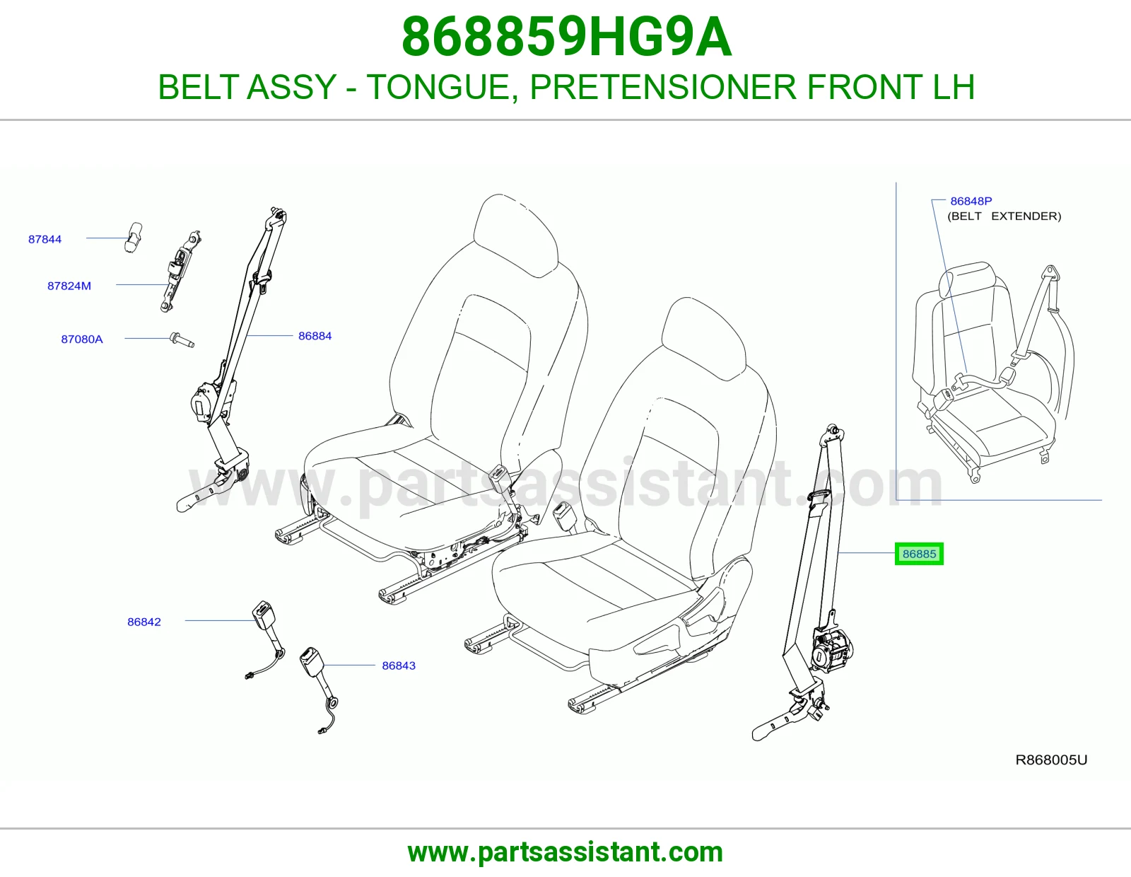 حزام لسان حزام شداد حزام أمان أمامي يسار كامل 868859HG9A