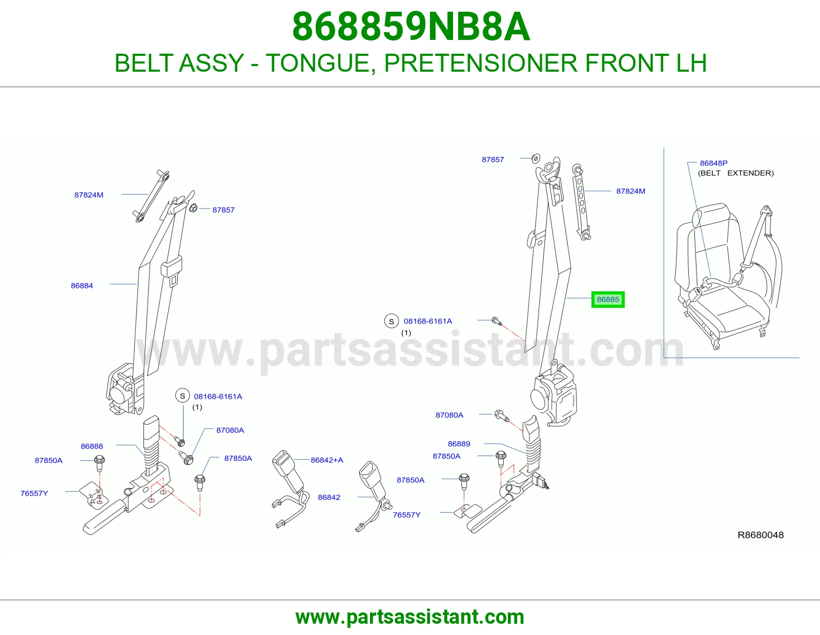 حزام لسان حزام شداد حزام أمان أمامي يسار كامل 868859NB8A