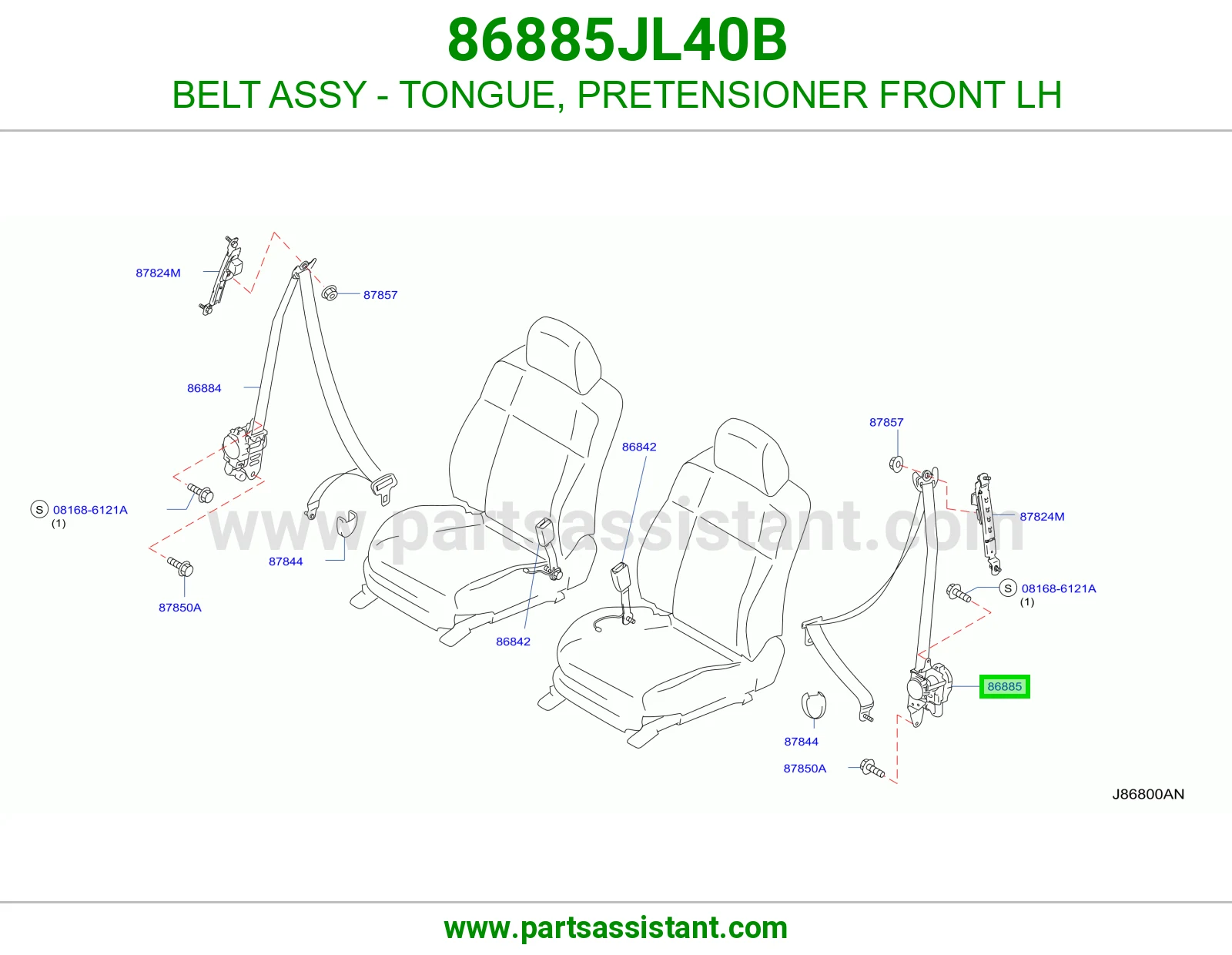 حزام لسان حزام شداد حزام أمان أمامي يسار كامل 86885JL40B