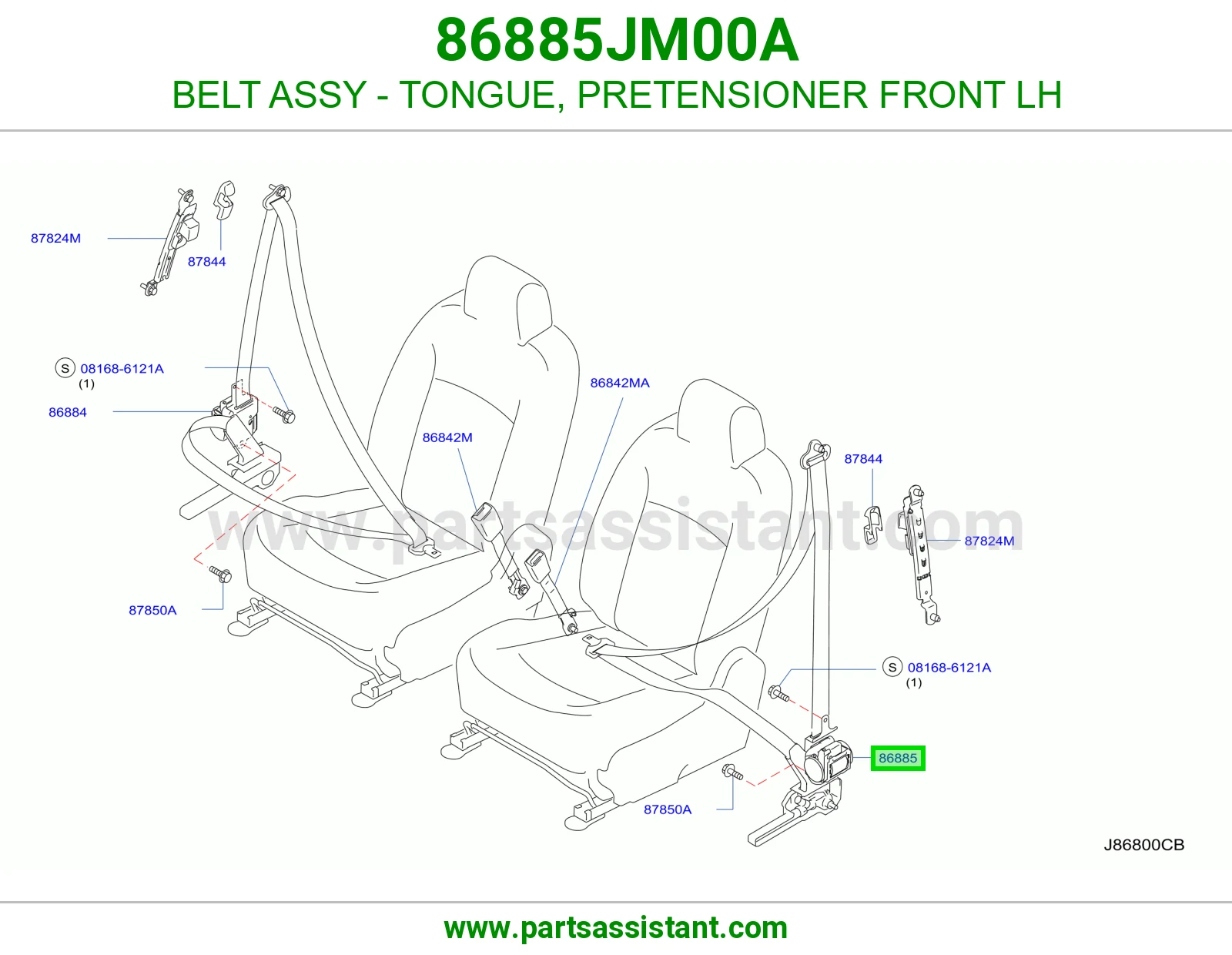 BELT ASSY - TONGUE, PRETENSIONER FRONT LH 86885JM00A