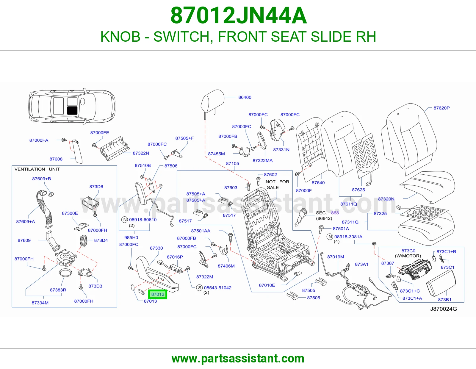KNOB - SWITCH, FRONT SEAT SLIDE RH 87012JN44A