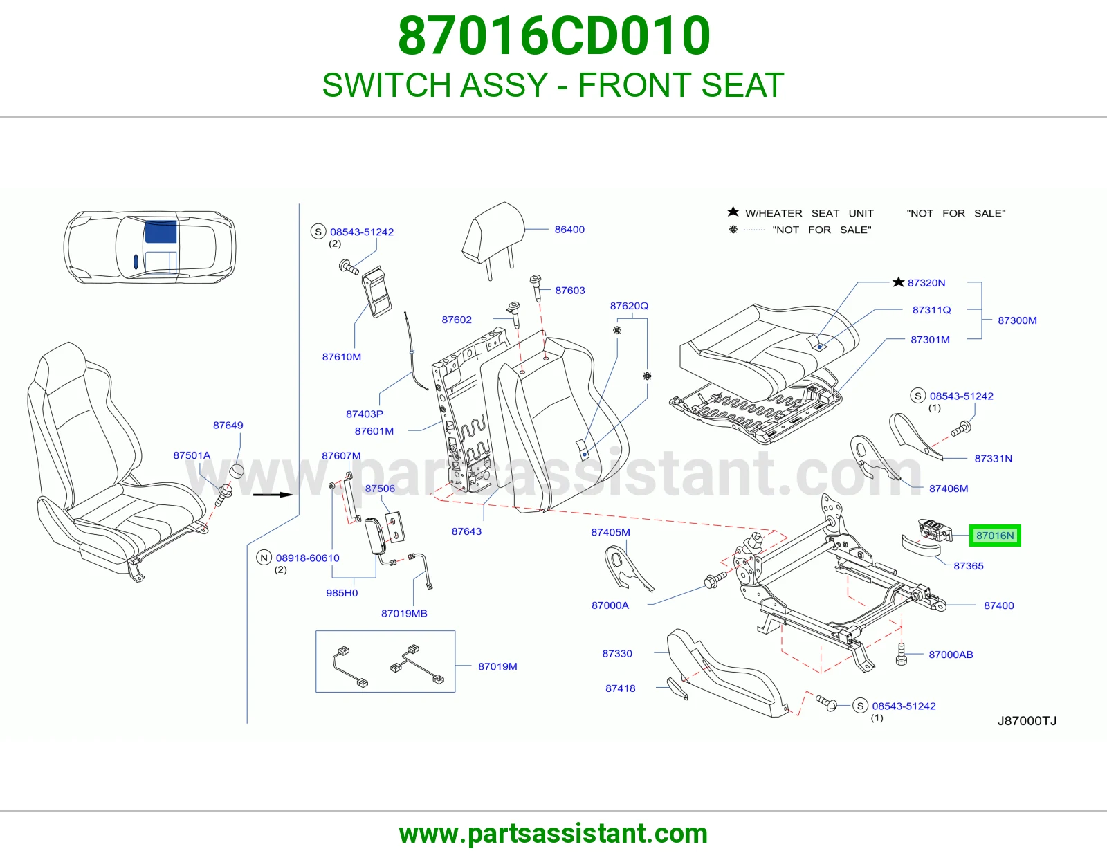 SWITCH ASSY - FRONT SEAT 87016CD010