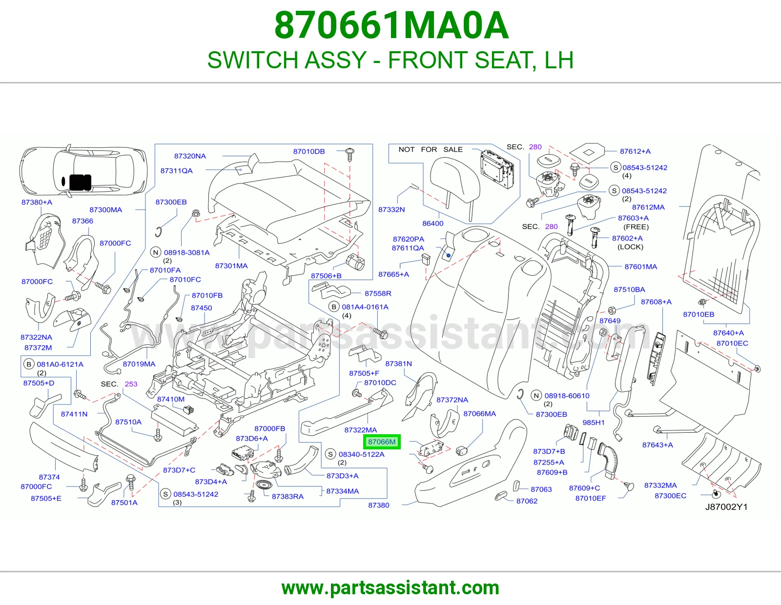 SWITCH ASSY - FRONT SEAT, LH 870661MA0A