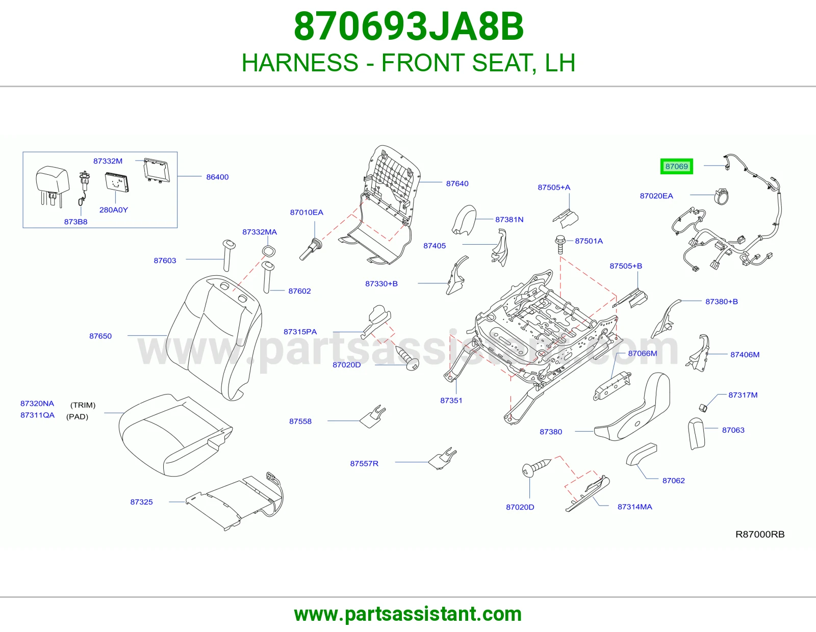 HARNESS - FRONT SEAT, LH 870693JA8B