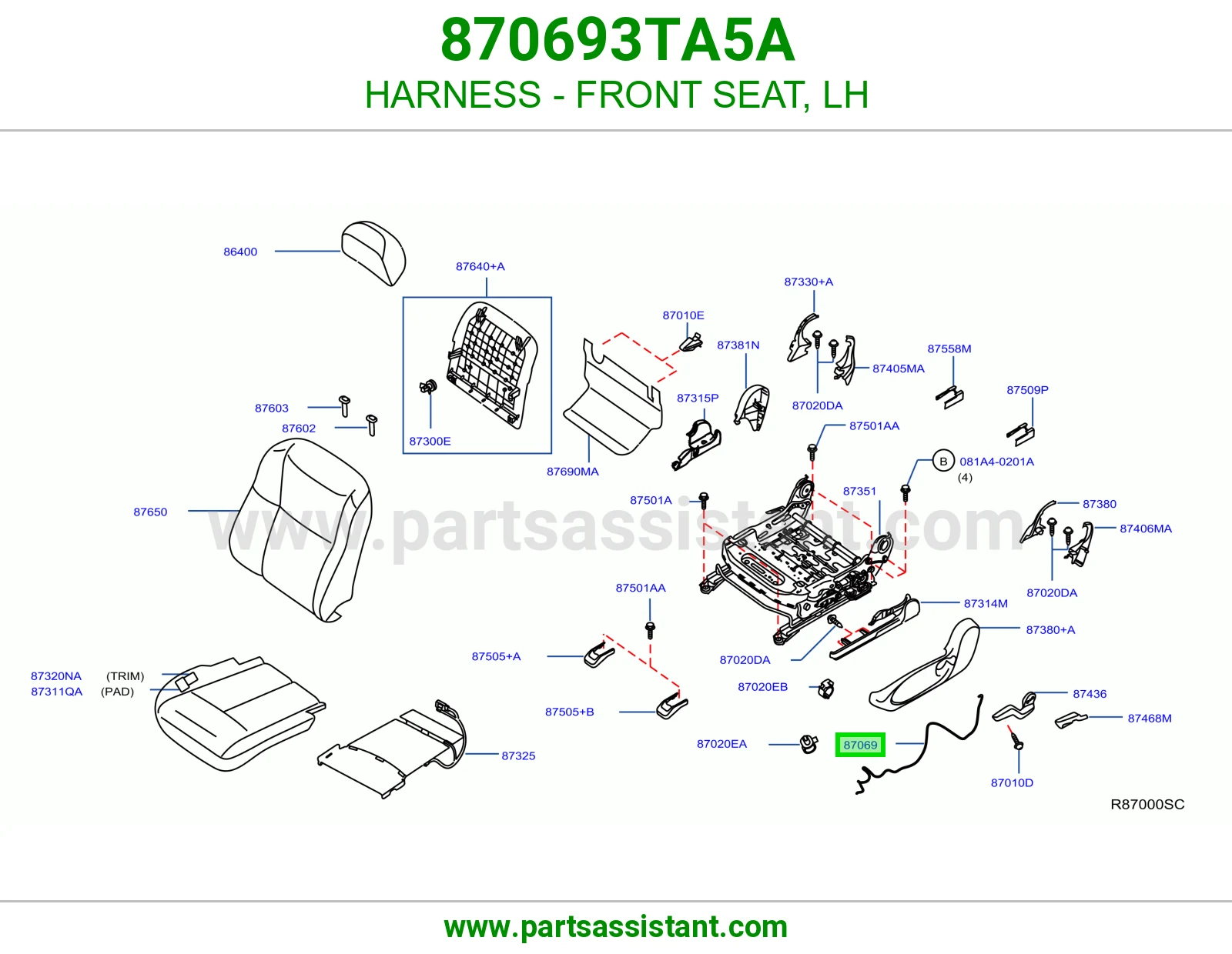 ضفيرة مرتبة أمامي يسار 870693TA5A