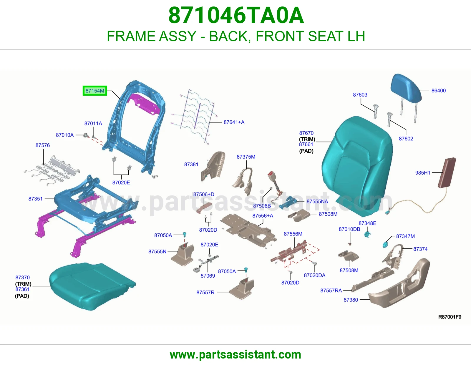 هيكل ظهر مرتبة أمامي يسار كامل 871046TA0A