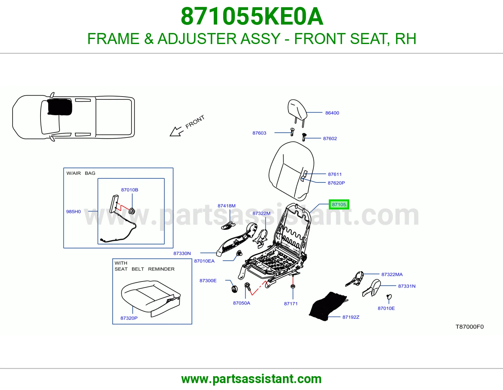 شاصي قطعة ضبط كاملة مرتبة أمامي يمين 871055KE0A