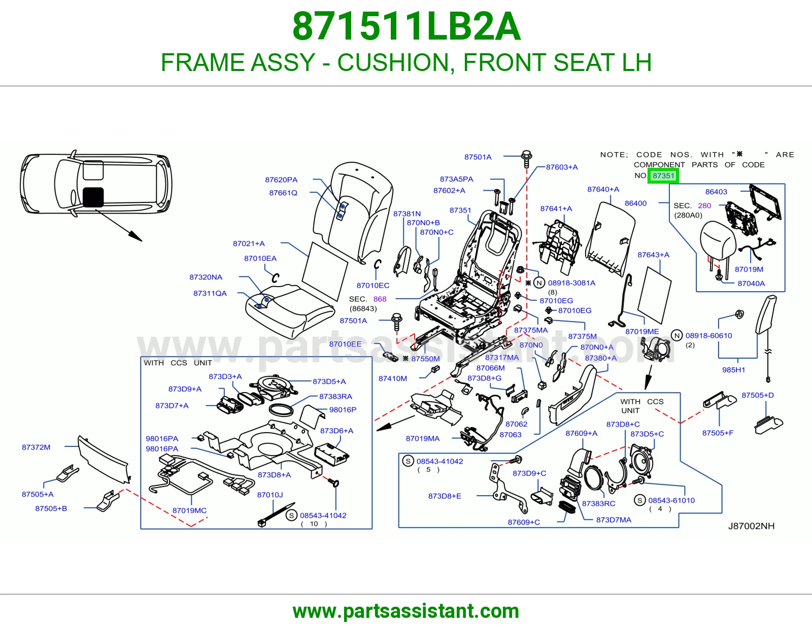FRAME ASSY - CUSHION, FRONT SEAT LH 871511LB2A