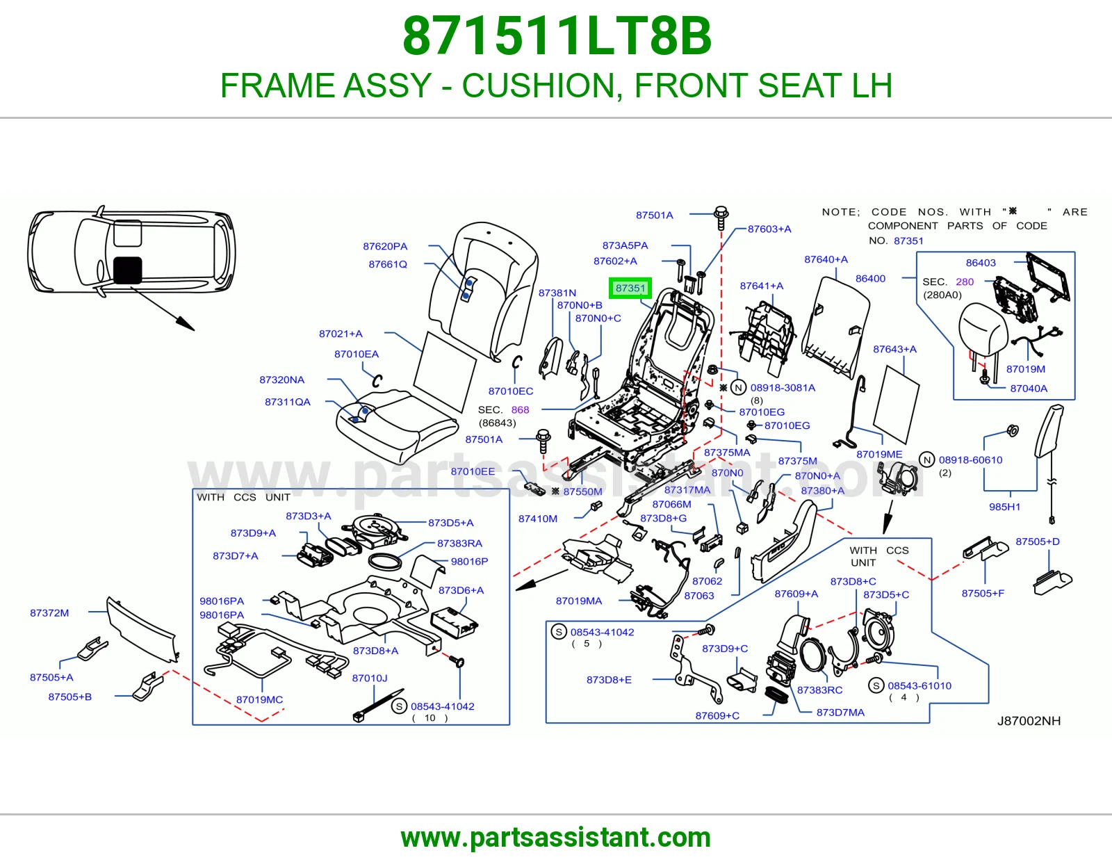هيكل مرتبة أمامي يسار كامل 871511LT8B