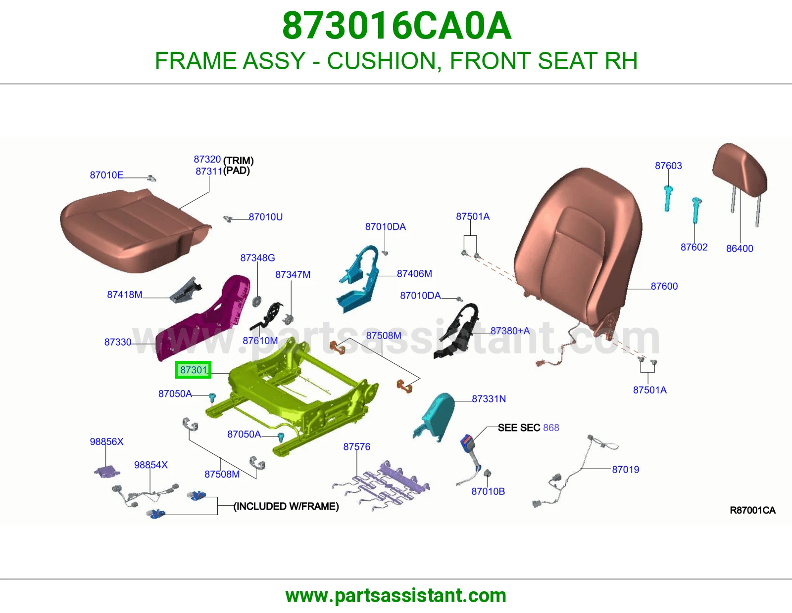 هيكل مرتبة أمامي يمين كامل 873016CA0A