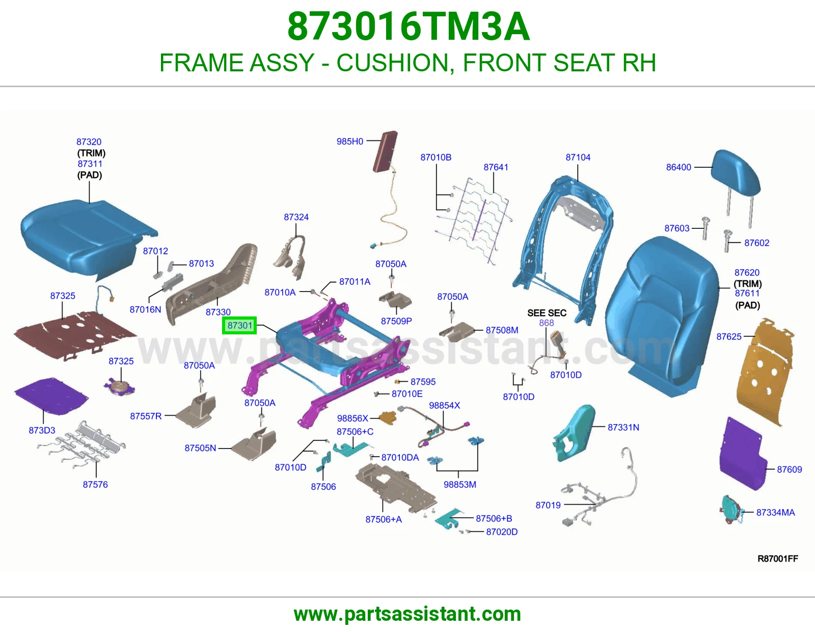 هيكل مرتبة أمامي يمين كامل 873016TM3A
