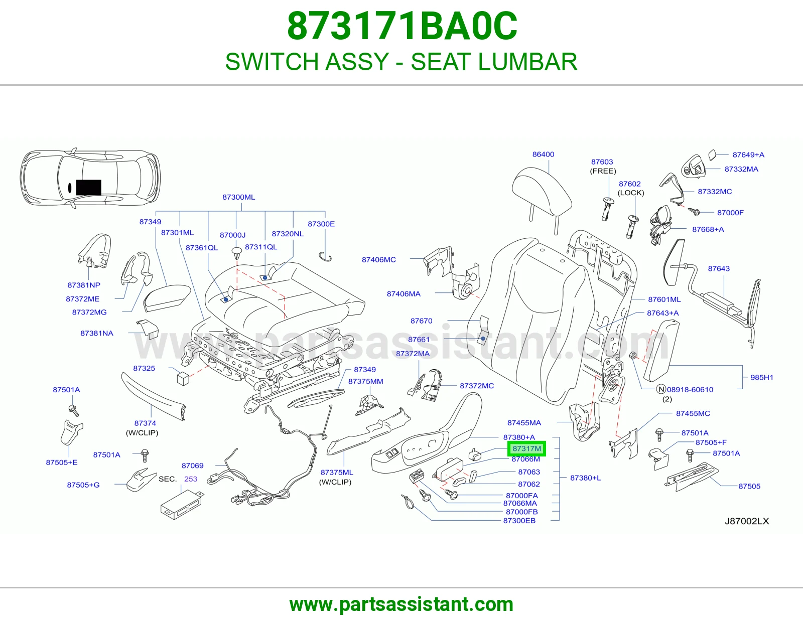 SWITCH ASSY - SEAT LUMBAR 873171BA0C