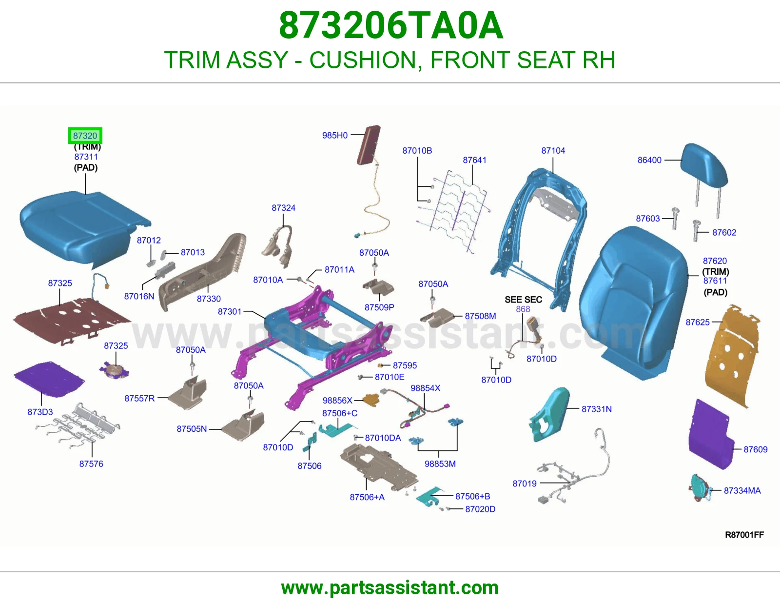 تلبيسة مرتبة أمامي يمين كاملة 873206TA0A