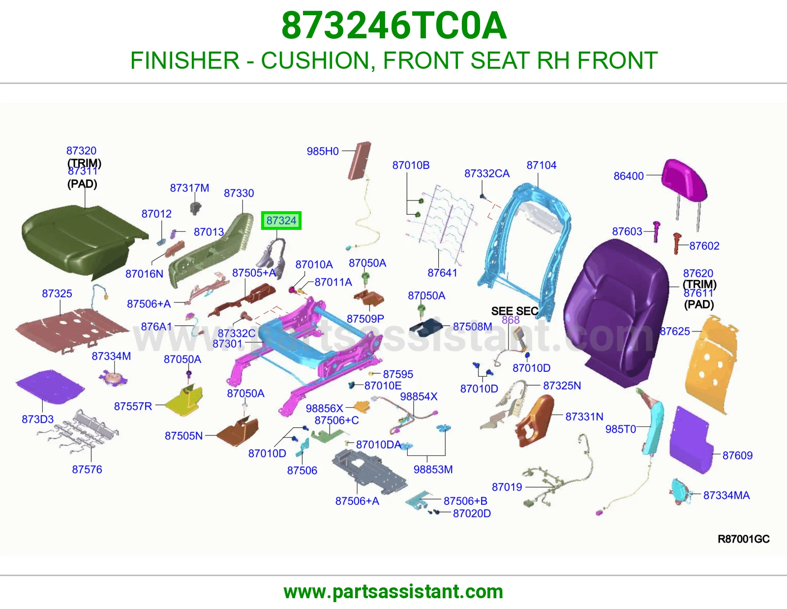 تلبيسة مرتبة أمامي يمين أمامي 873246TC0A