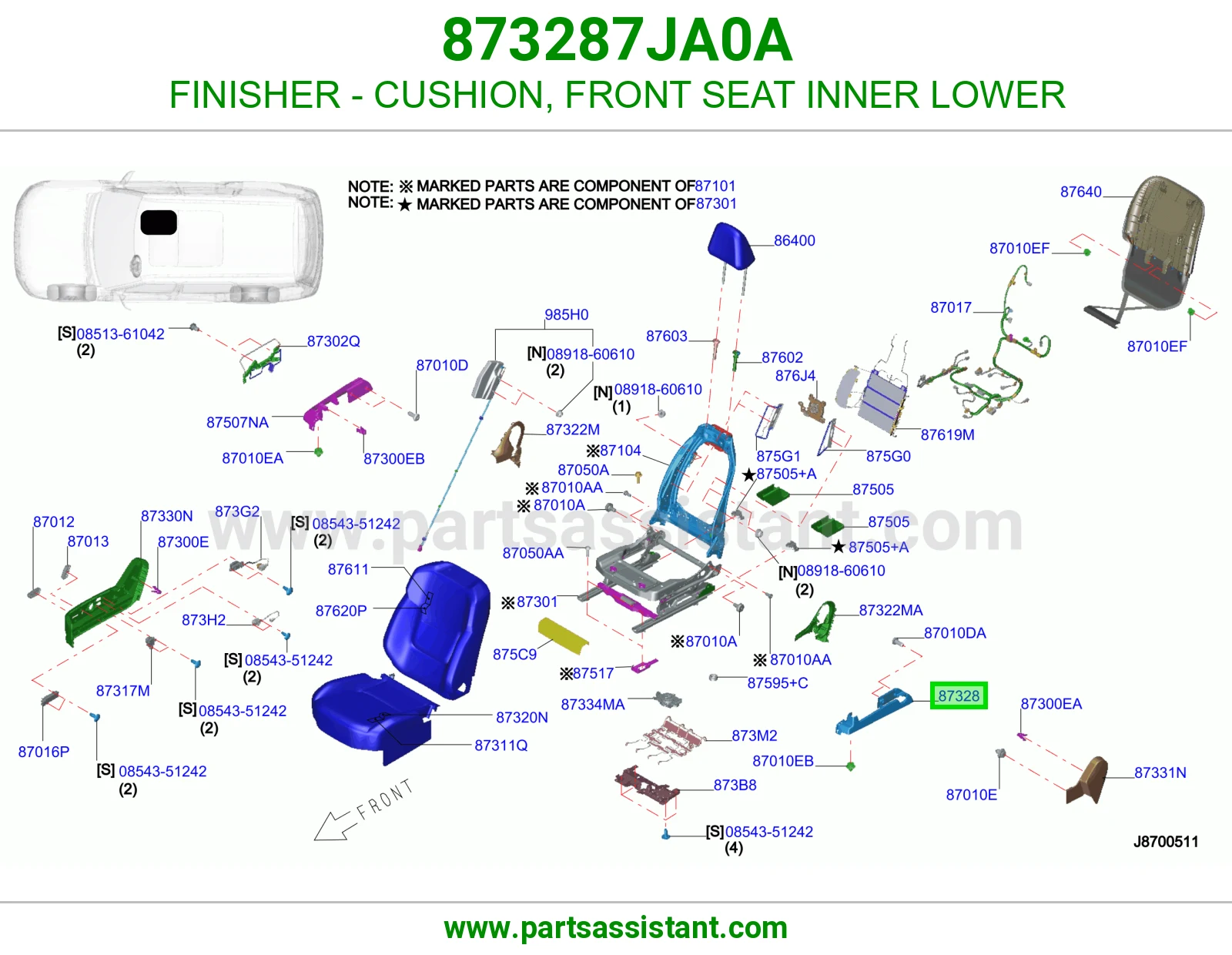تلبيسة مرتبة أمامي داخلي تحت 873287JA0A