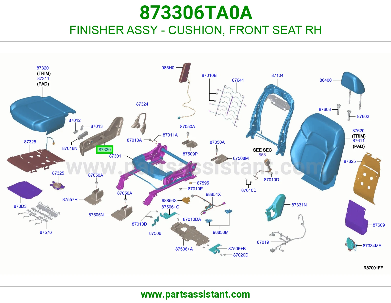 تلبيسة مرتبة أمامي يمين كاملة 873306TA0A