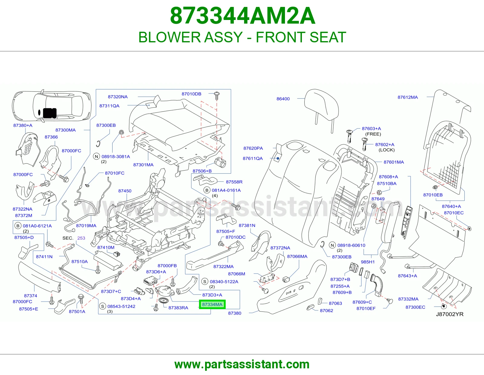 BLOWER ASSY - FRONT SEAT 873344AM2A