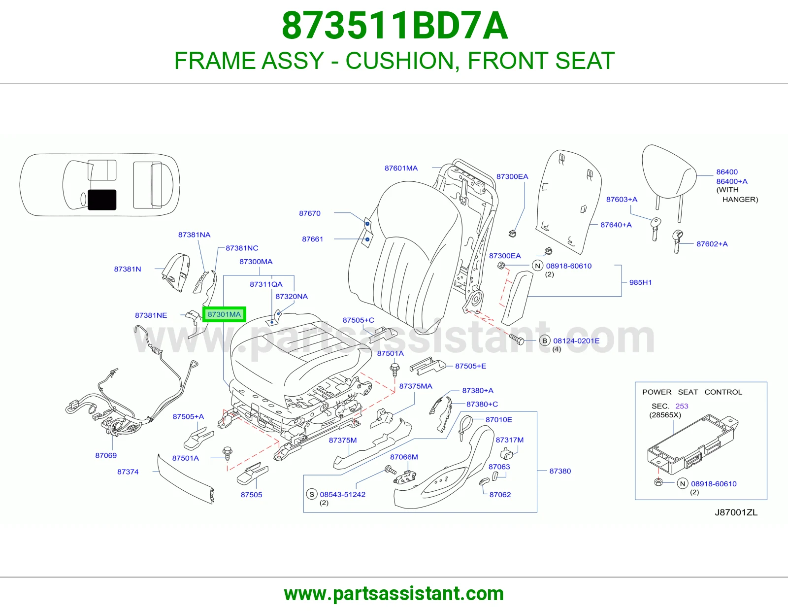 FRAME ASSY - CUSHION, FRONT SEAT 873511BD7A