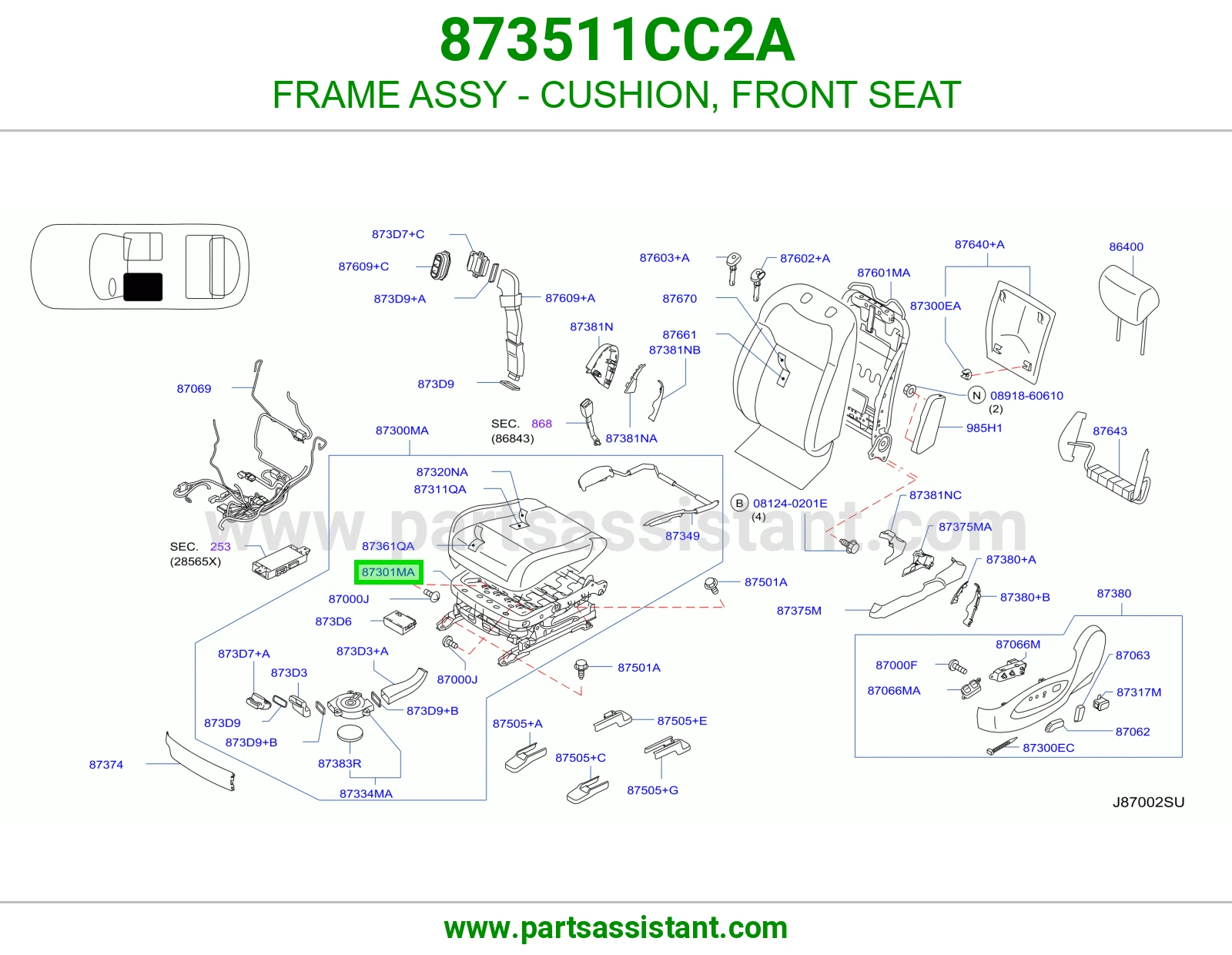 FRAME ASSY - CUSHION, FRONT SEAT 873511CC2A