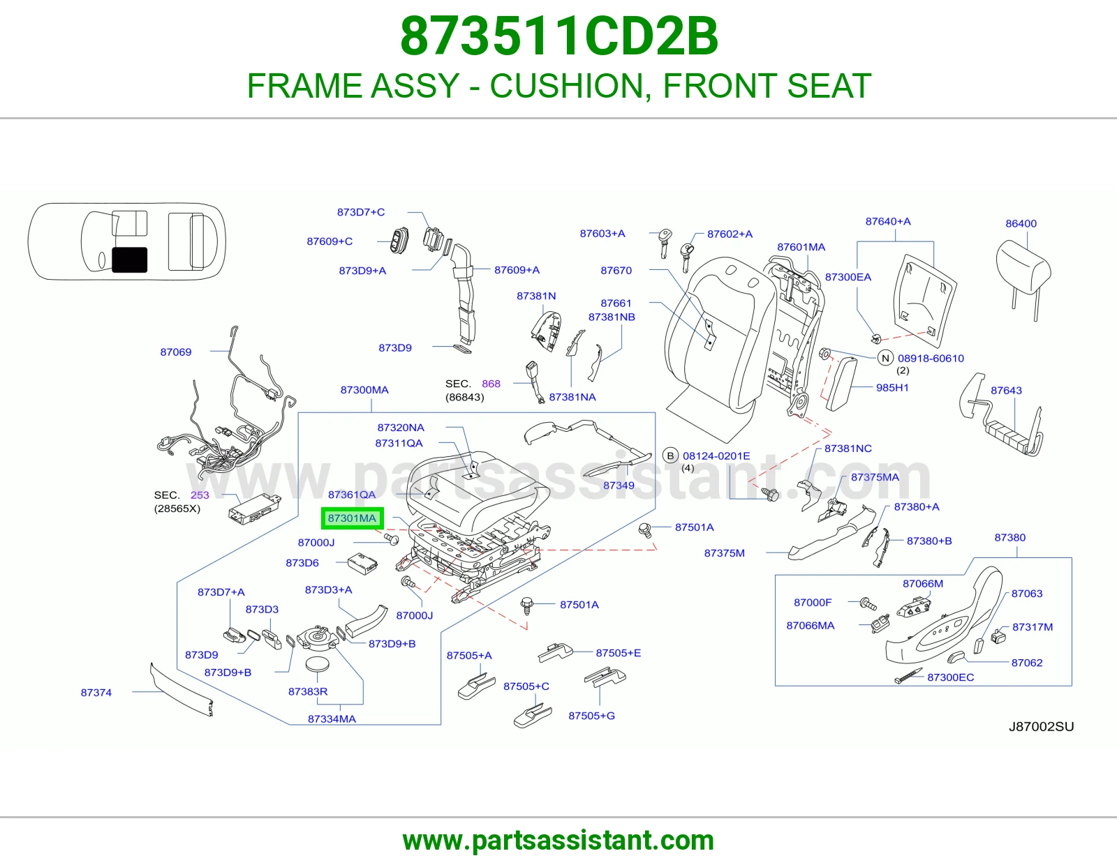 FRAME ASSY - CUSHION, FRONT SEAT 873511CD2B