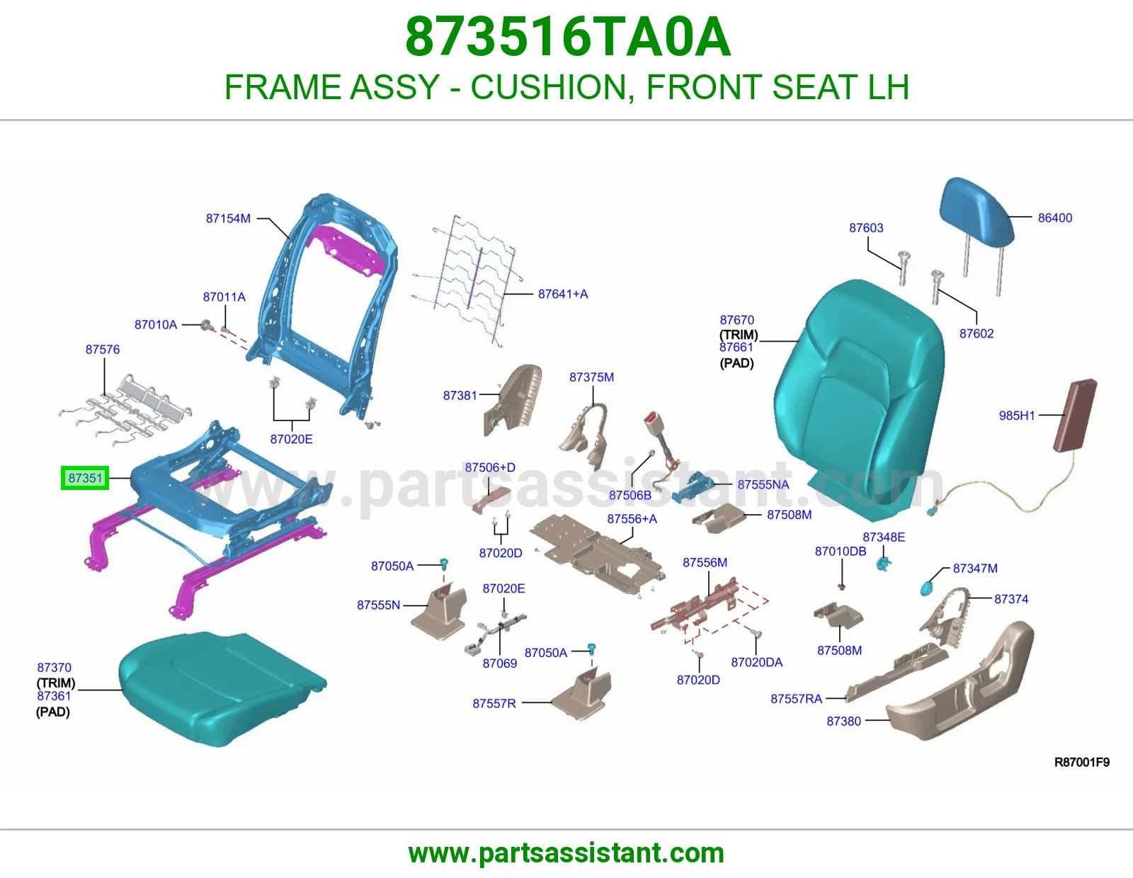 هيكل مرتبة أمامي يسار كامل 873516TA0A